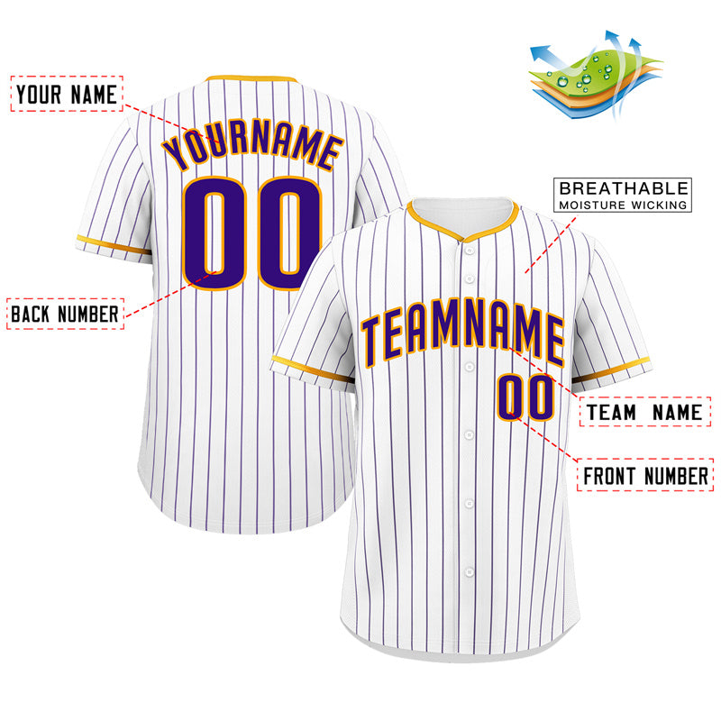 Benutzerdefinierte Weiß Lila-Gold Haken Streifen Mode Authentische Baseball Jersey