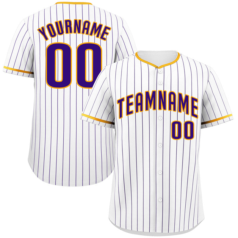 Benutzerdefinierte Weiß Lila-Gold Haken Streifen Mode Authentische Baseball Jersey