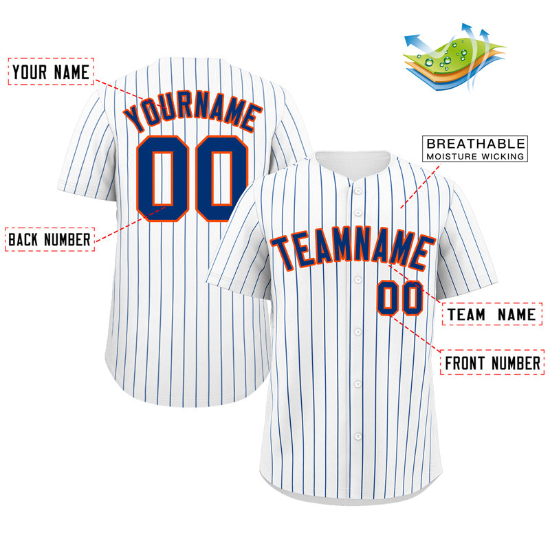 Benutzerdefinierte weiß royal-orange Bull Streifen Mode authentische Baseball Jersey