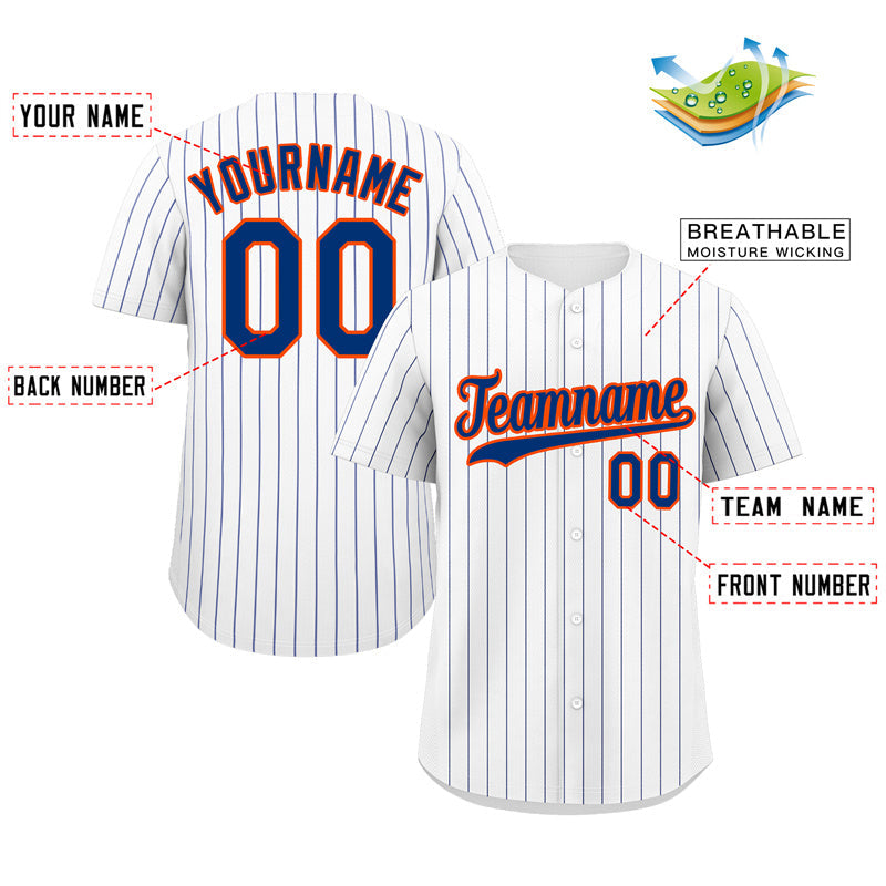 Benutzerdefinierte weiß royal-orange Bull Streifen Mode authentische Baseball Jersey
