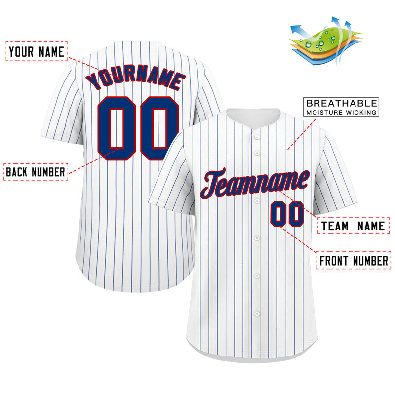 Maillot de baseball authentique à rayures blanches et rouges royales personnalisées