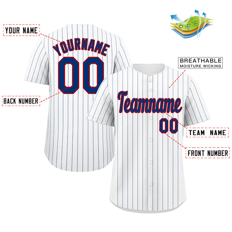 Maillot de baseball authentique à rayures blanches et rouges royales personnalisées