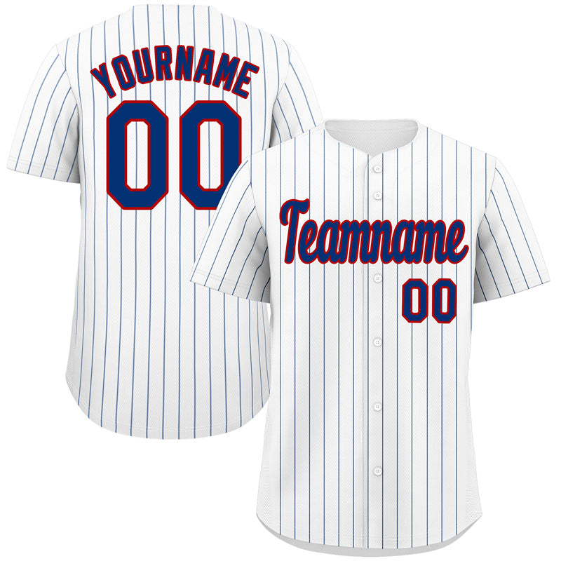 Maillot de baseball authentique à rayures blanches et rouges royales personnalisées