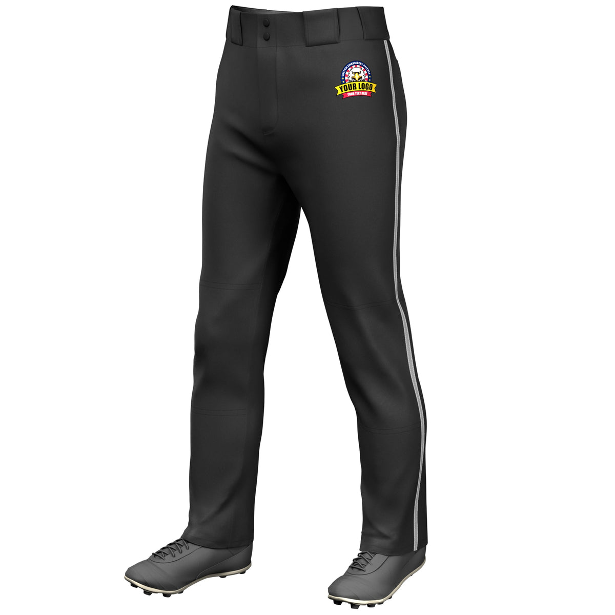 Custom Black Gray Classic Fit Stretch Practice Loose-fit Baseball Pants