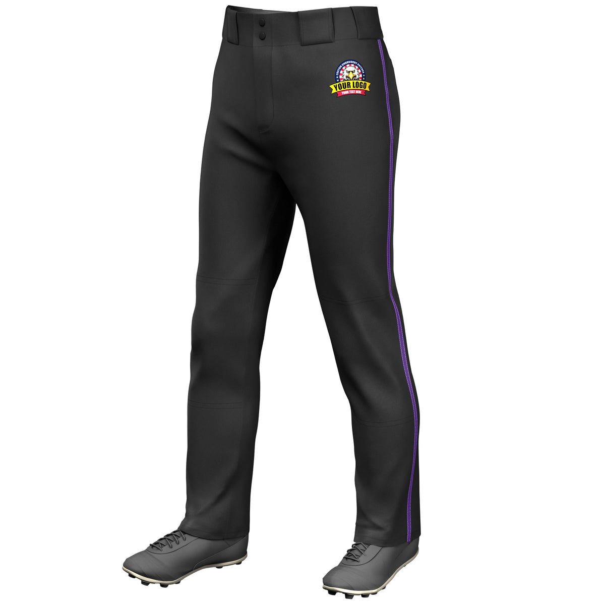 Custom Black Purple Classic Fit Stretch Practice Loose-fit Baseball Pants