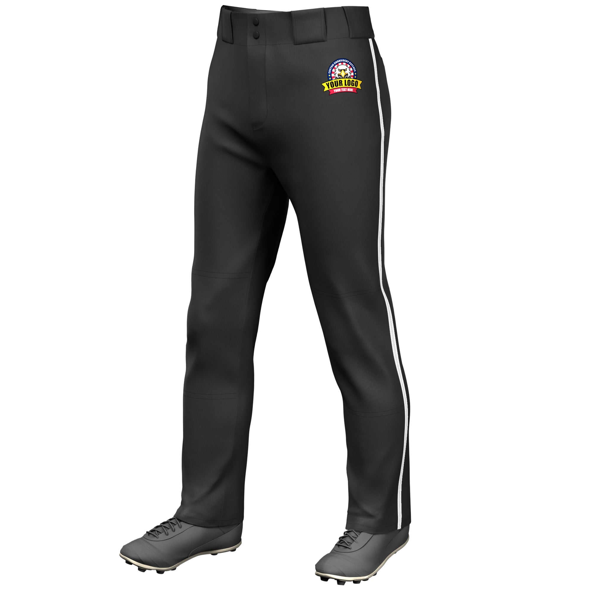 Custom Black White Classic Fit Stretch Practice Loose-fit Baseball Pants