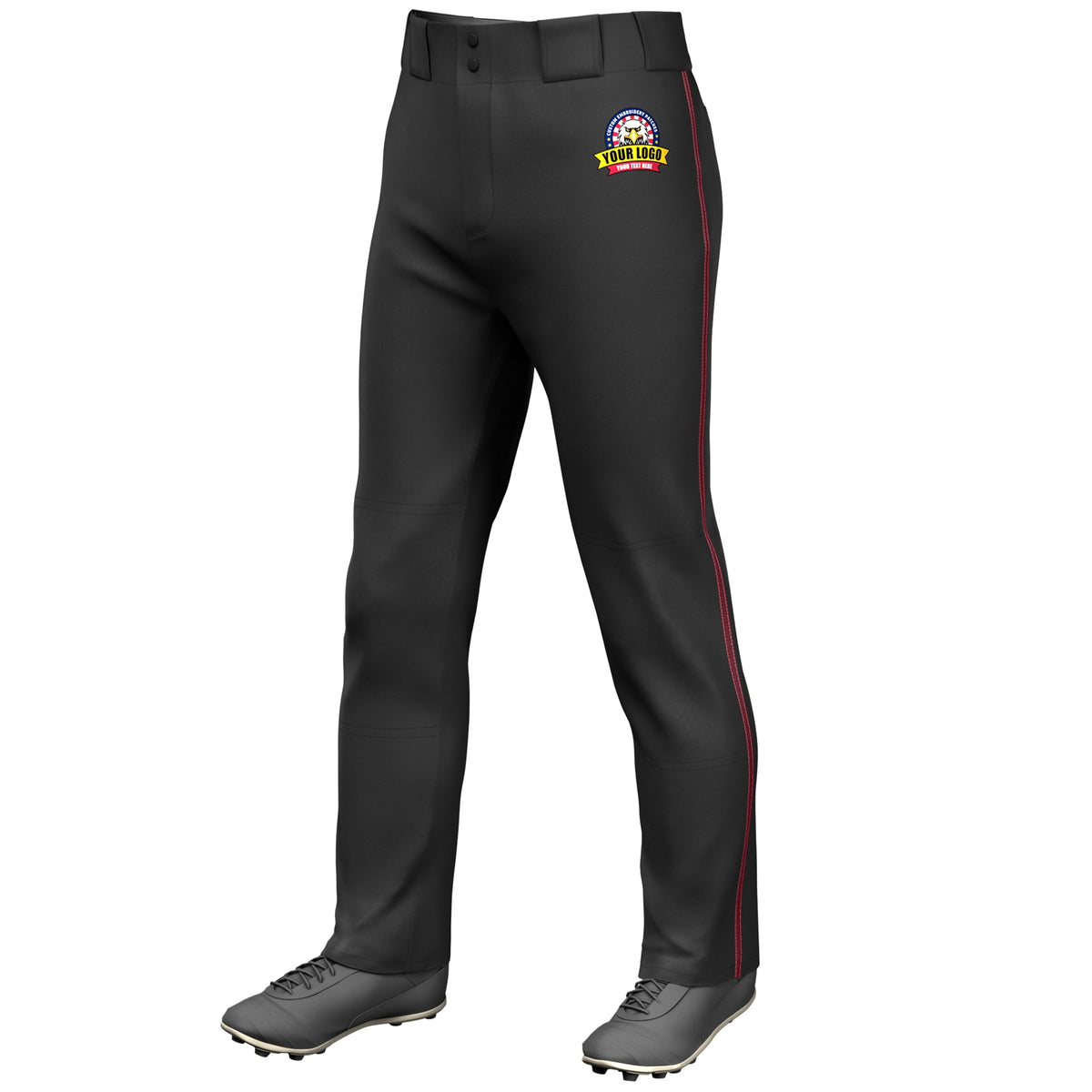 Custom Black Crimson Classic Fit Stretch Practice Loose-fit Baseball Pants