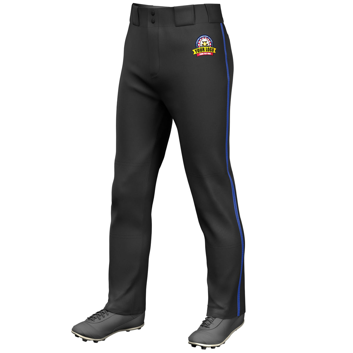 Custom Black Royal Classic Fit Stretch Practice Loose-fit Baseball Pants