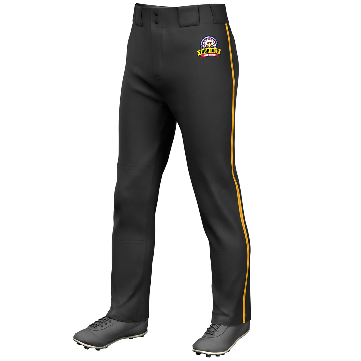 Custom Black Yellow Classic Fit Stretch Practice Loose-fit Baseball Pants
