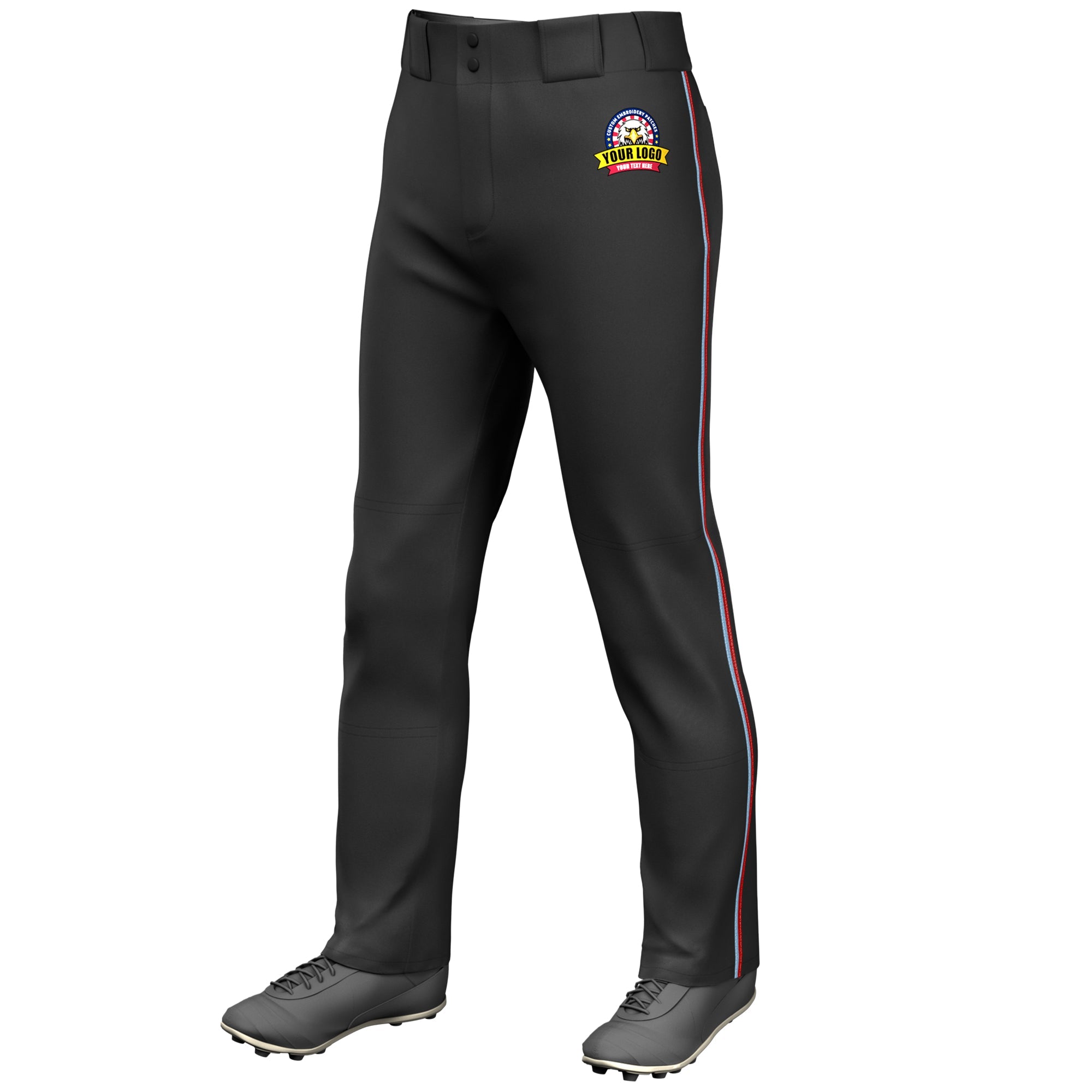 Custom Black Light Blue-Red Classic Fit Stretch Practice Loose-fit Baseball Pants