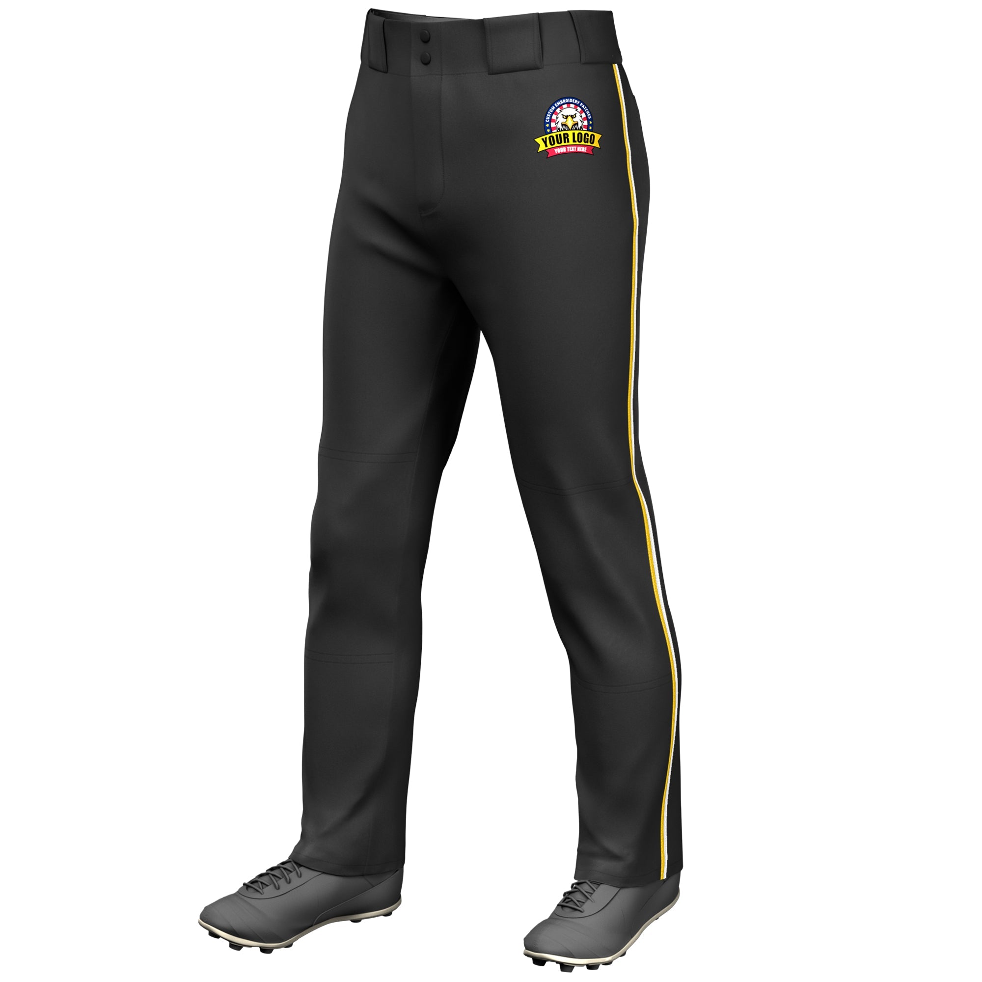 Custom Black Gold-White Classic Fit Stretch Practice Loose-fit Baseball Pants