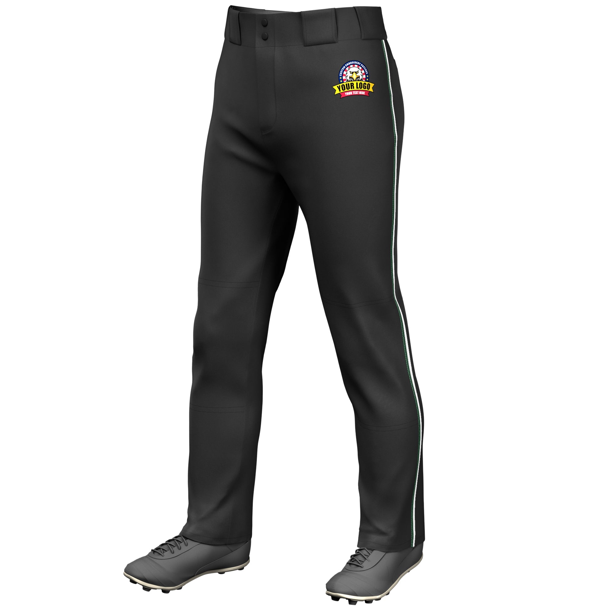 Custom Black Green-White Classic Fit Stretch Practice Loose-fit Baseball Pants