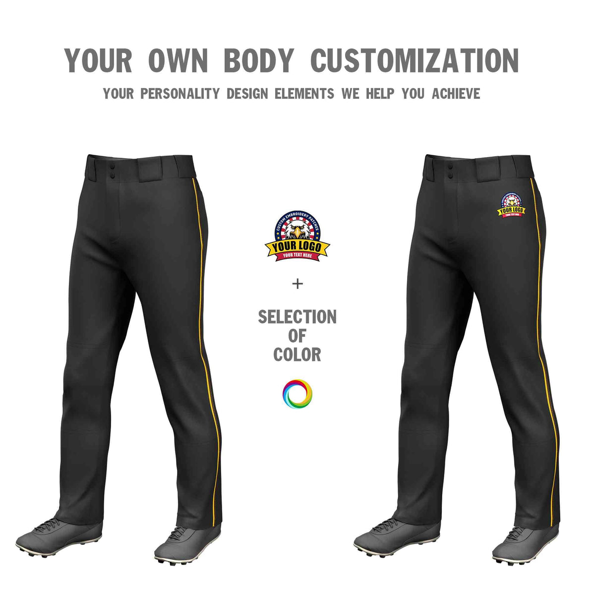 Custom Black Gold-Brown Classic Fit Stretch Practice Loose-fit Baseball Pants