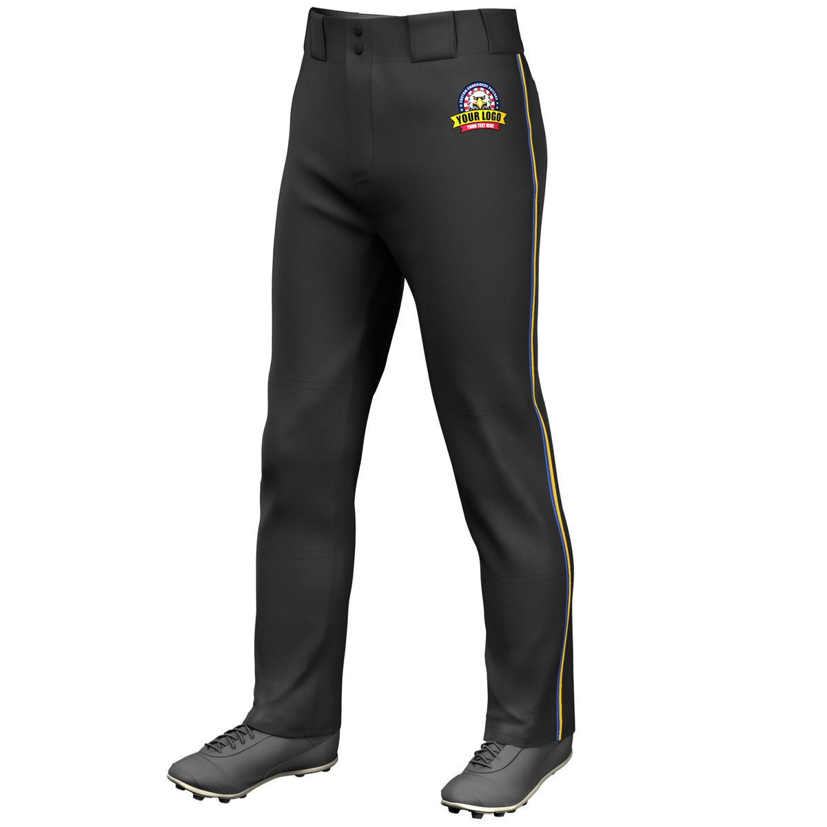 Custom Black Royal-Gold Classic Fit Stretch Practice Loose-fit Baseball Pants