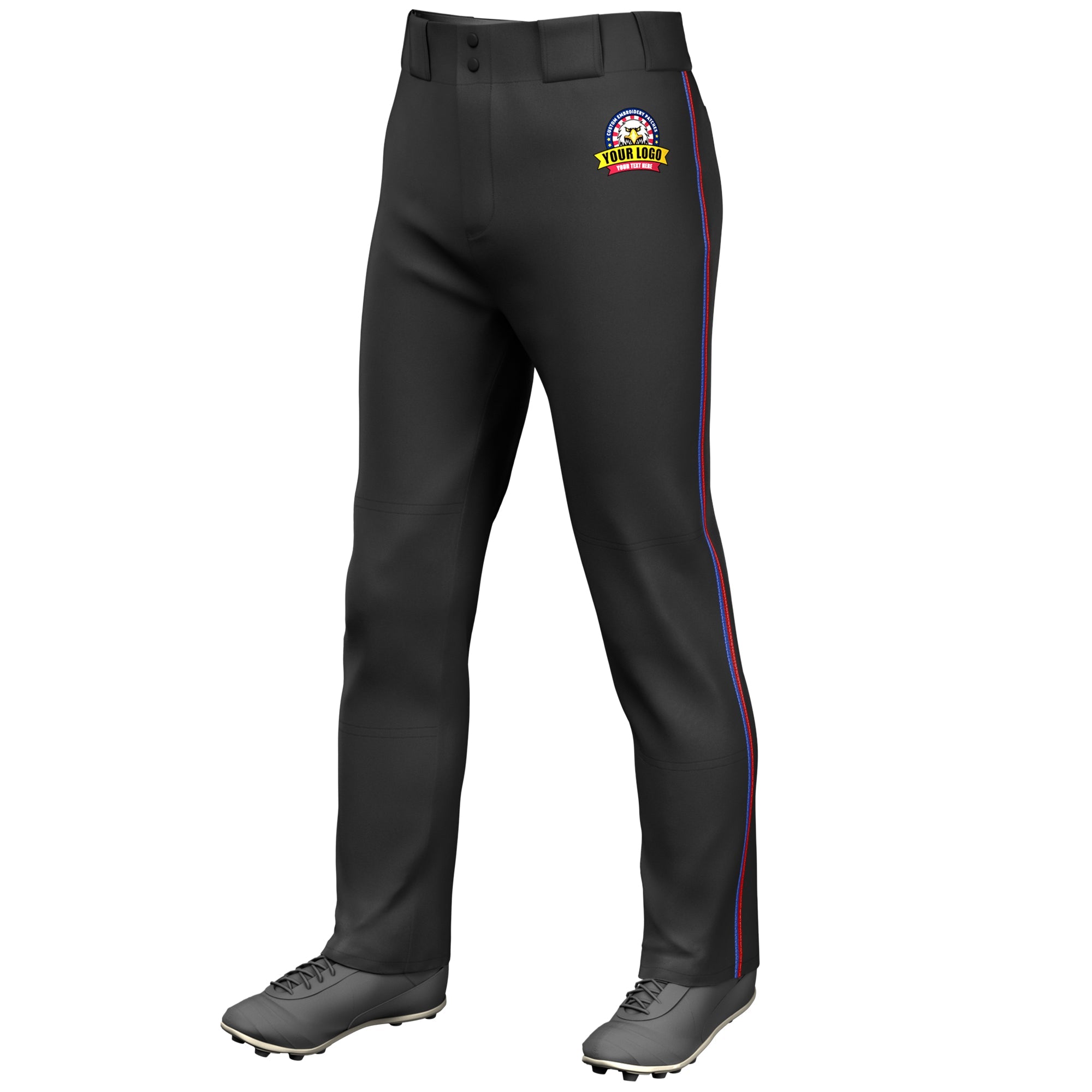 Custom Black Royal-Red Classic Fit Stretch Practice Loose-fit Baseball Pants