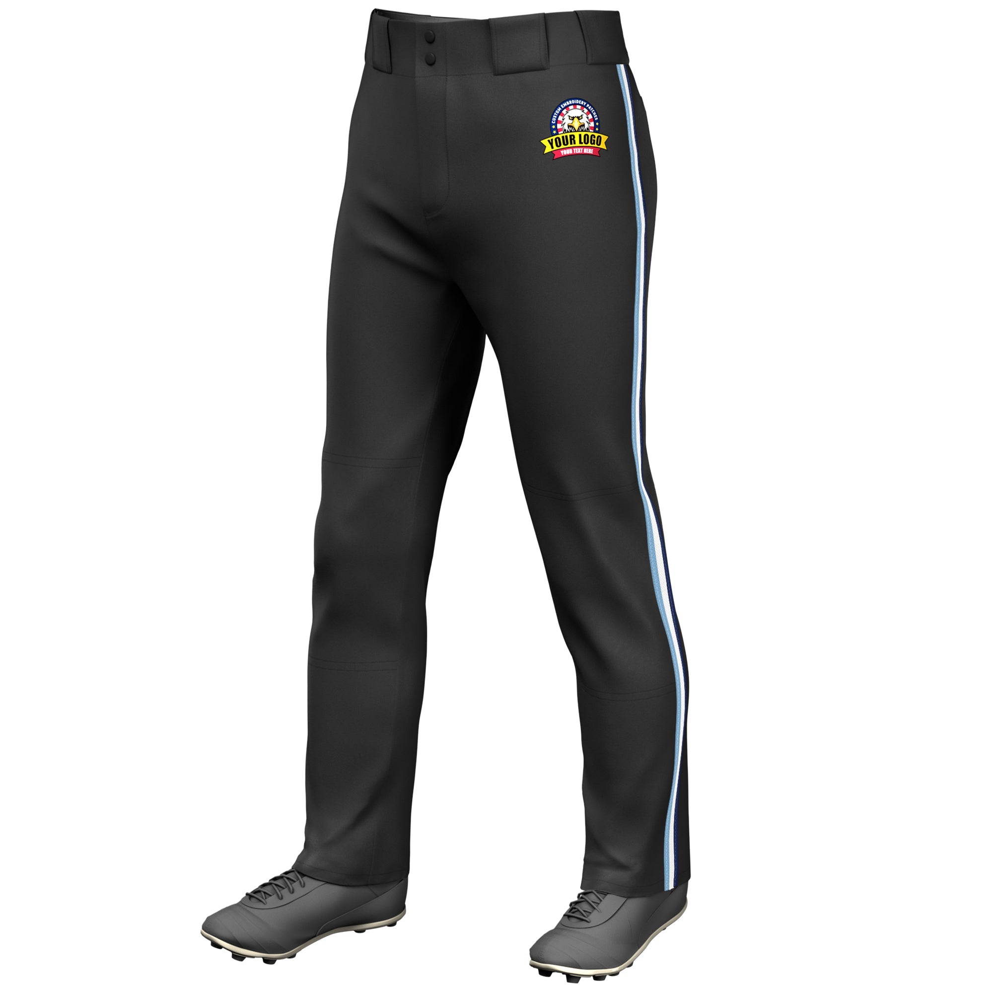 Custom Black Light Blue White-Navy Classic Fit Stretch Practice Loose-fit Baseball Pants