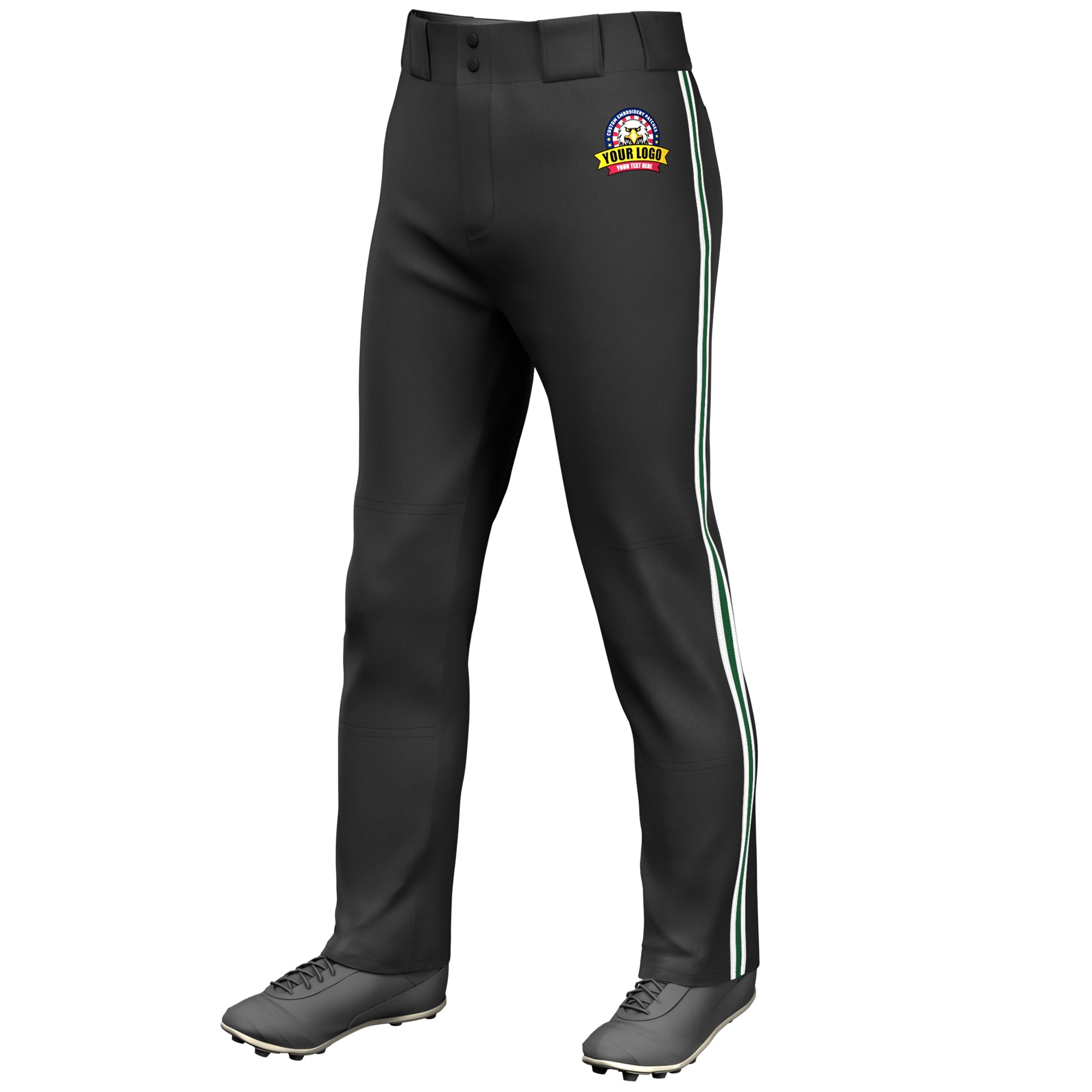 Custom Black White Green-White Classic Fit Stretch Practice Loose-fit Baseball Pants