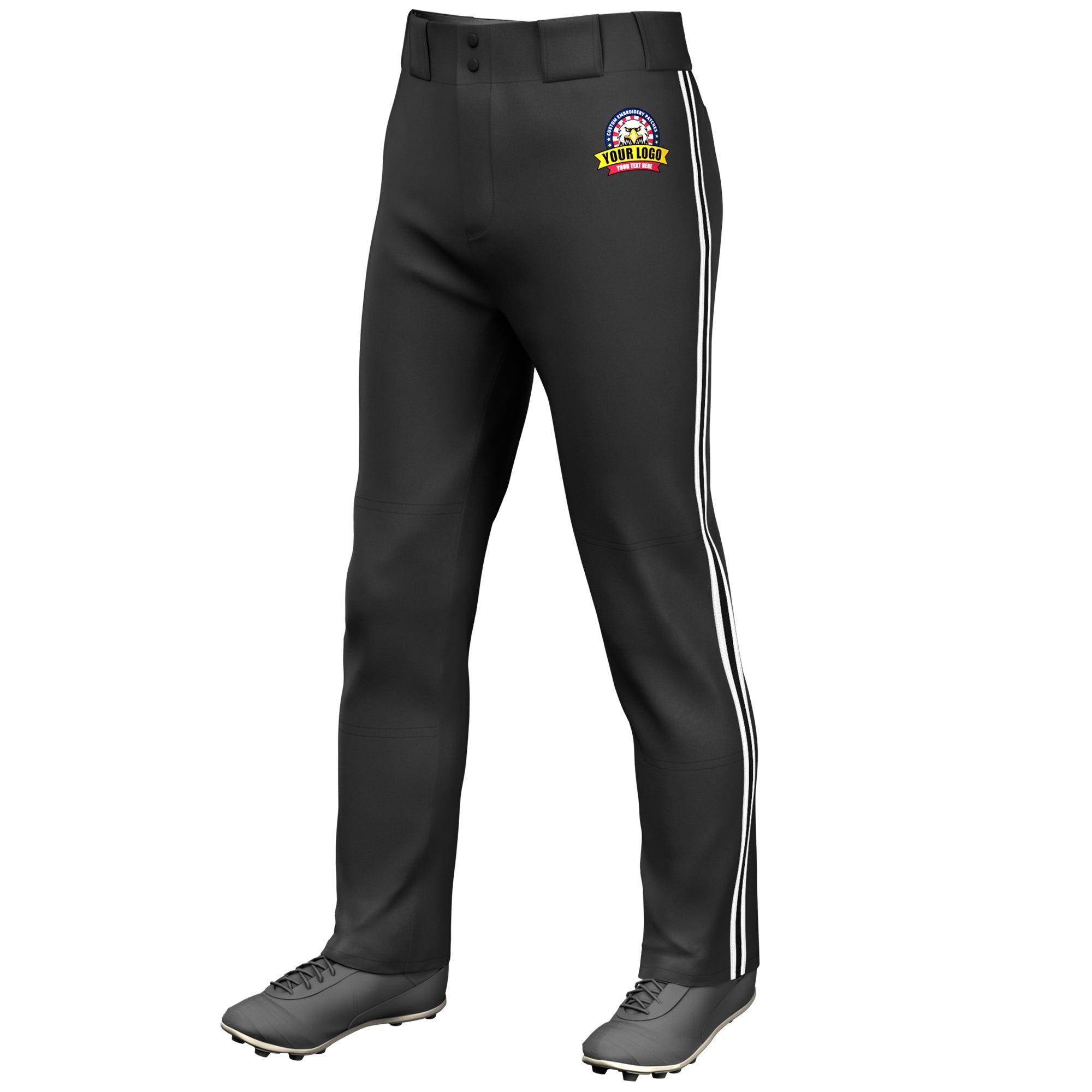 Custom Black White Black-White Classic Fit Stretch Practice Loose-fit Baseball Pants