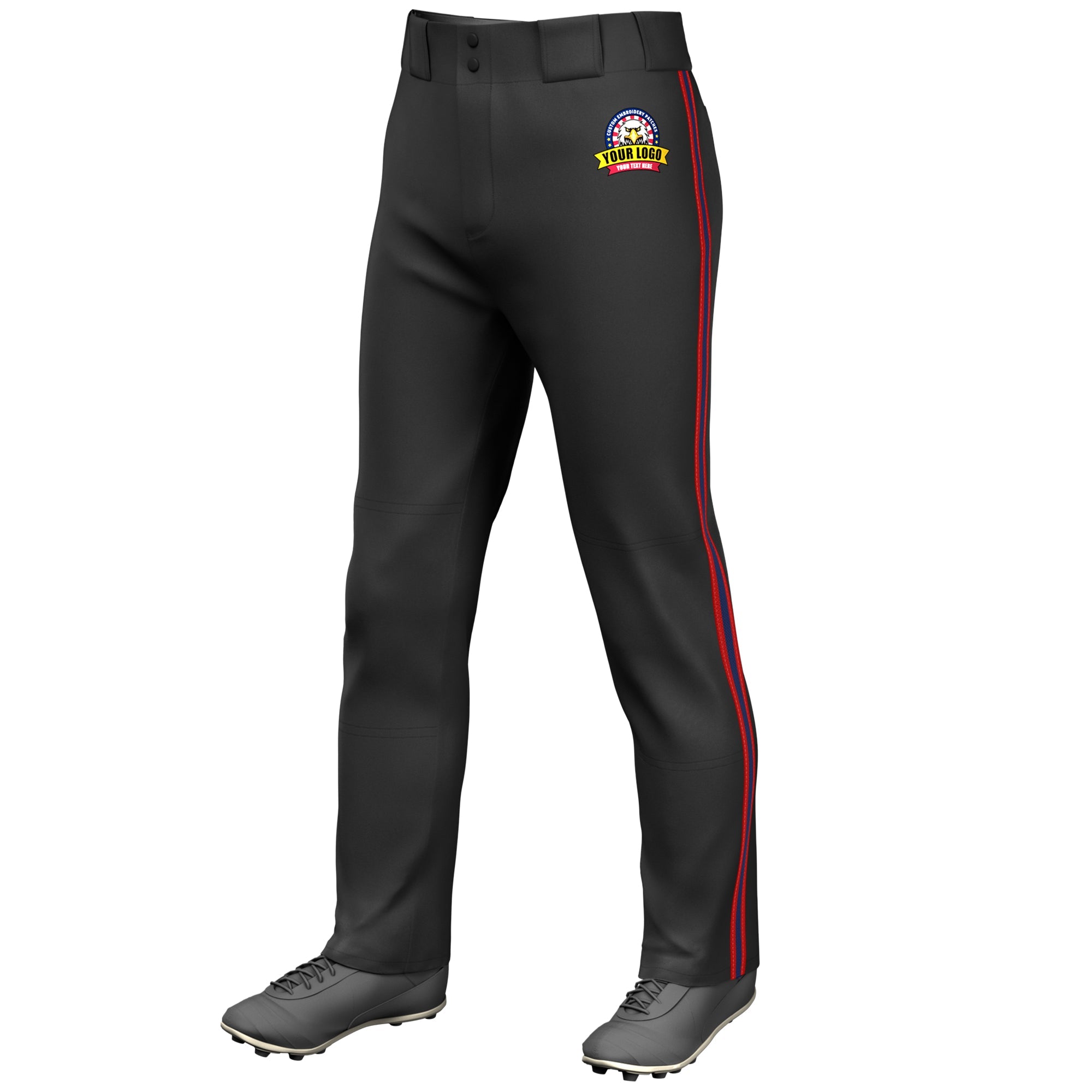 Custom Black Red Navy-Red Classic Fit Stretch Practice Loose-fit Baseball Pants