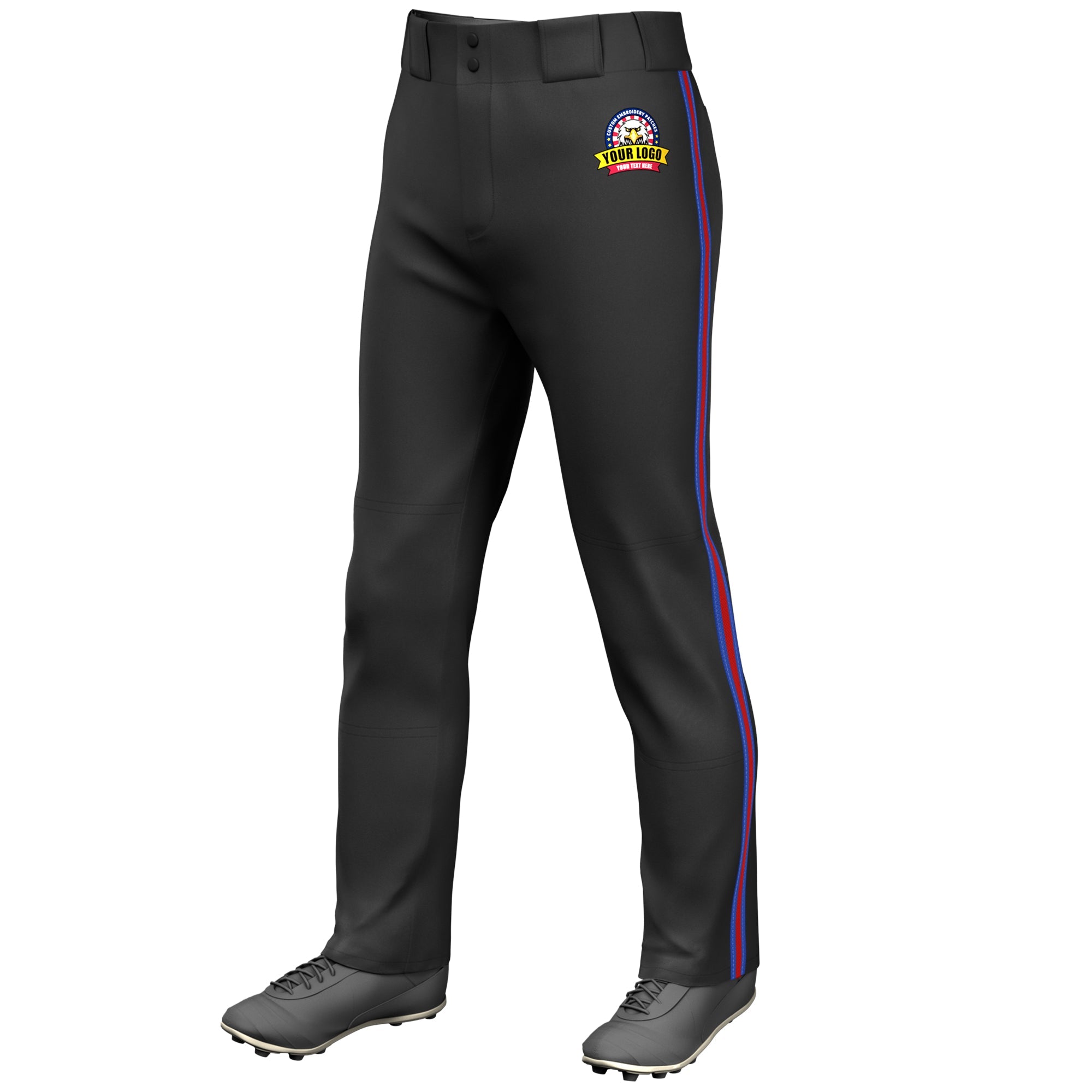 Custom Black Royal Red-Royal Classic Fit Stretch Practice Loose-fit Baseball Pants