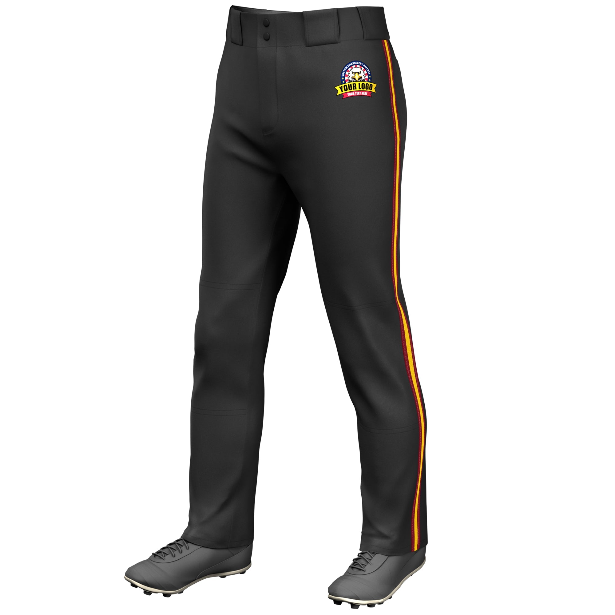 Custom Black Crimson Gold-Crimson Classic Fit Stretch Practice Loose-fit Baseball Pants