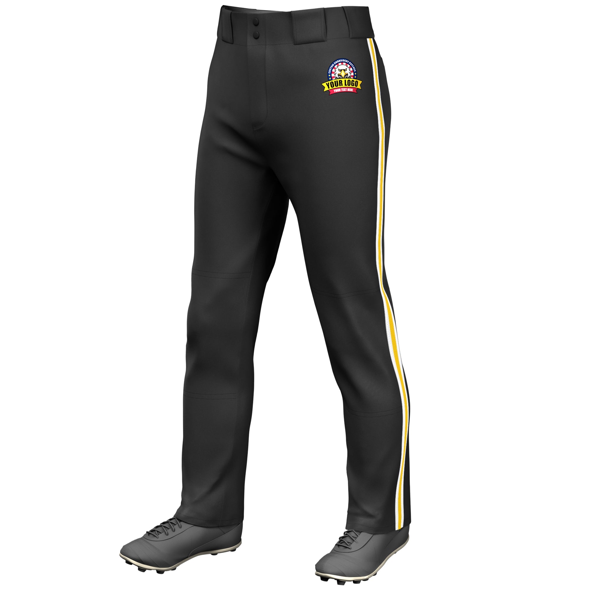 Custom Black White Gold-White Classic Fit Stretch Practice Loose-fit Baseball Pants