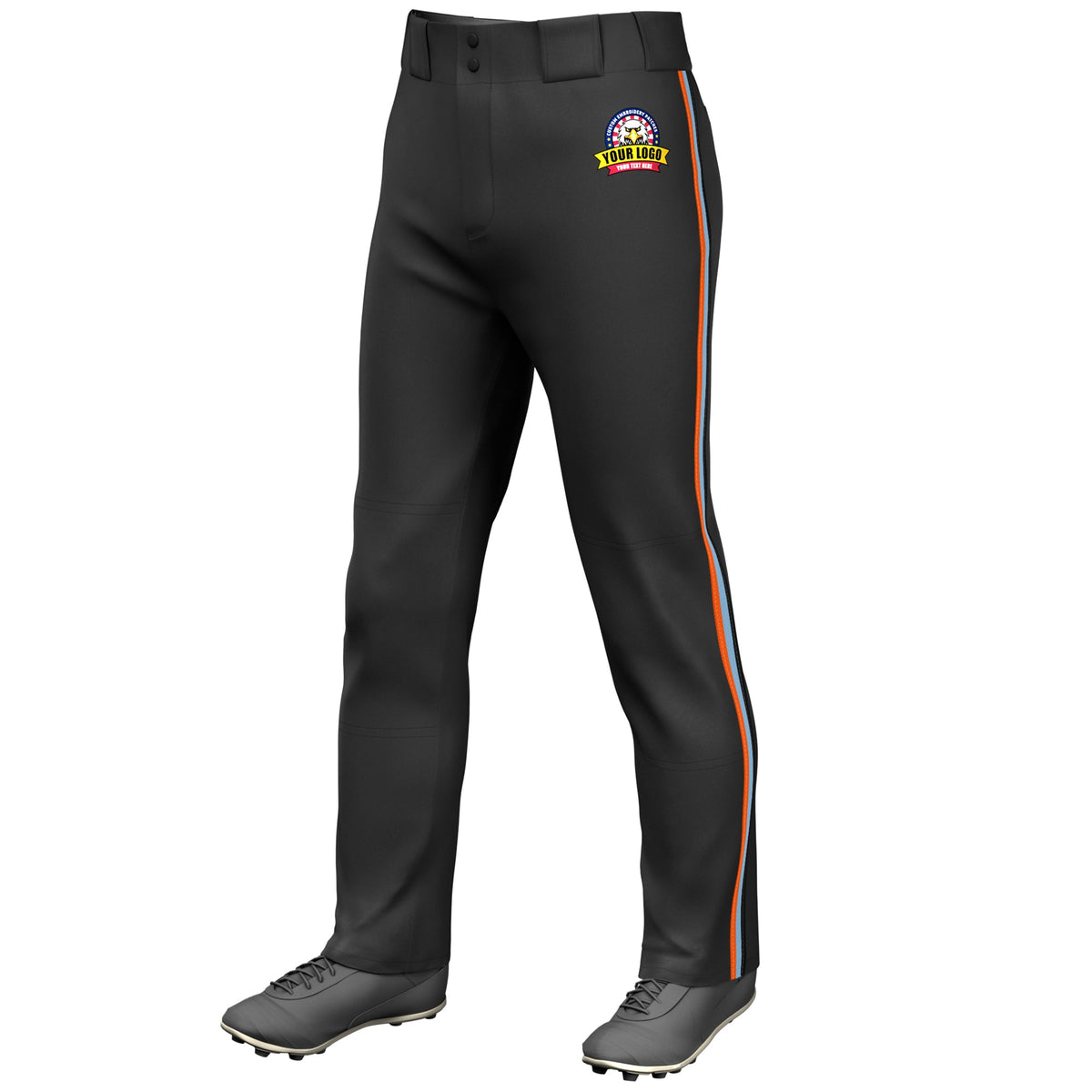 Custom Black Orange Light Blue-Black Classic Fit Stretch Practice Loose-fit Baseball Pants