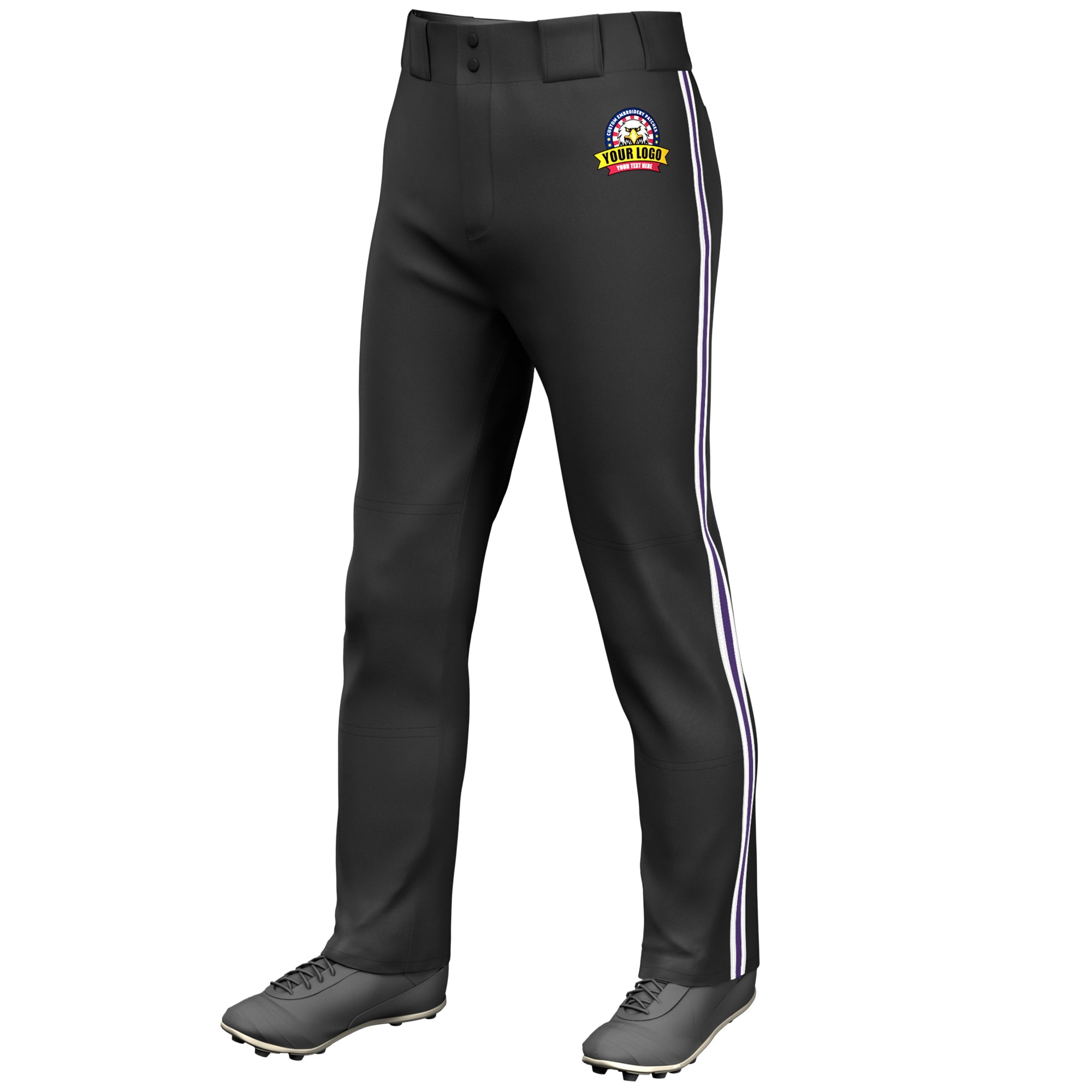 Custom Black White Purple-White Classic Fit Stretch Practice Loose-fit Baseball Pants