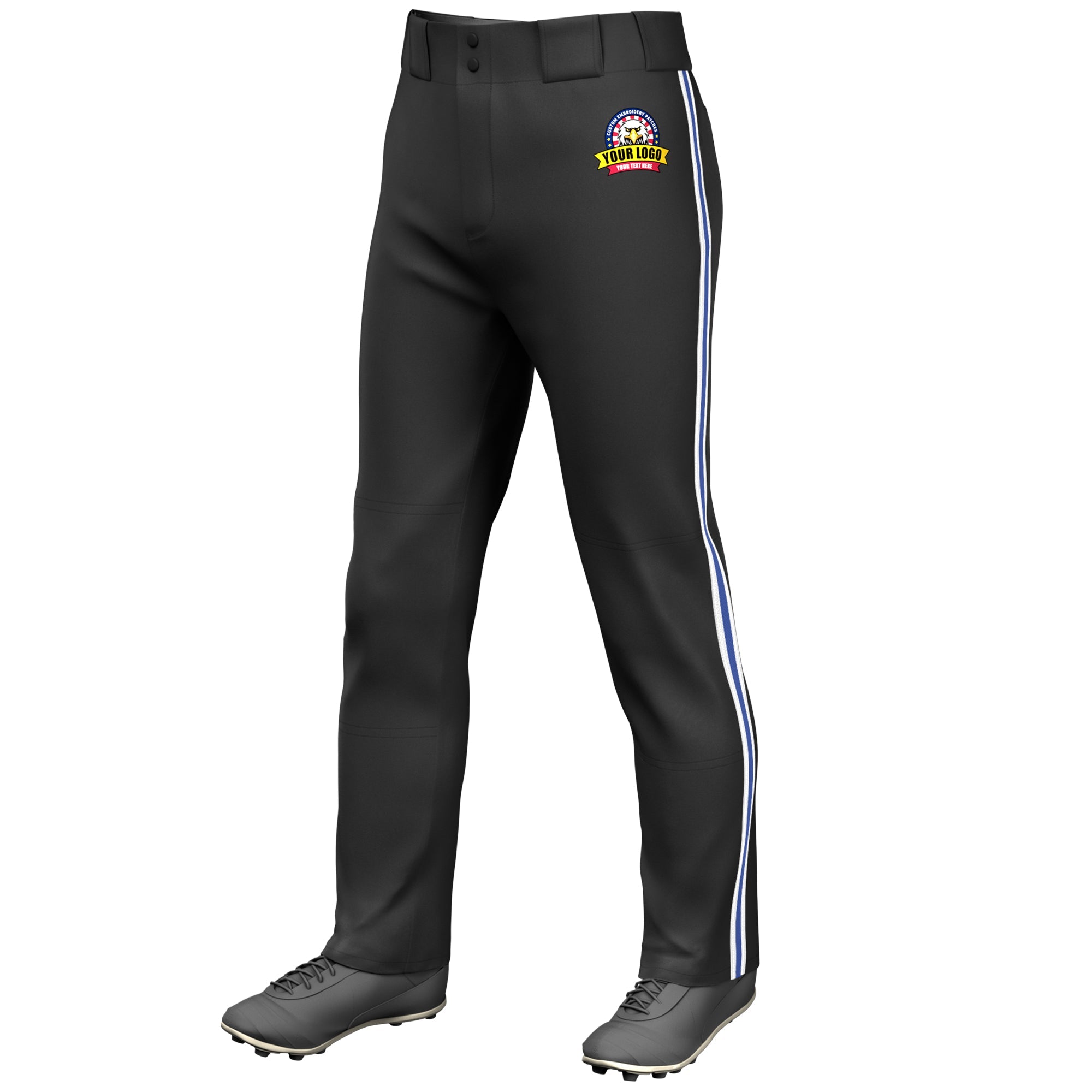 Custom Black White Royal-White Classic Fit Stretch Practice Loose-fit Baseball Pants