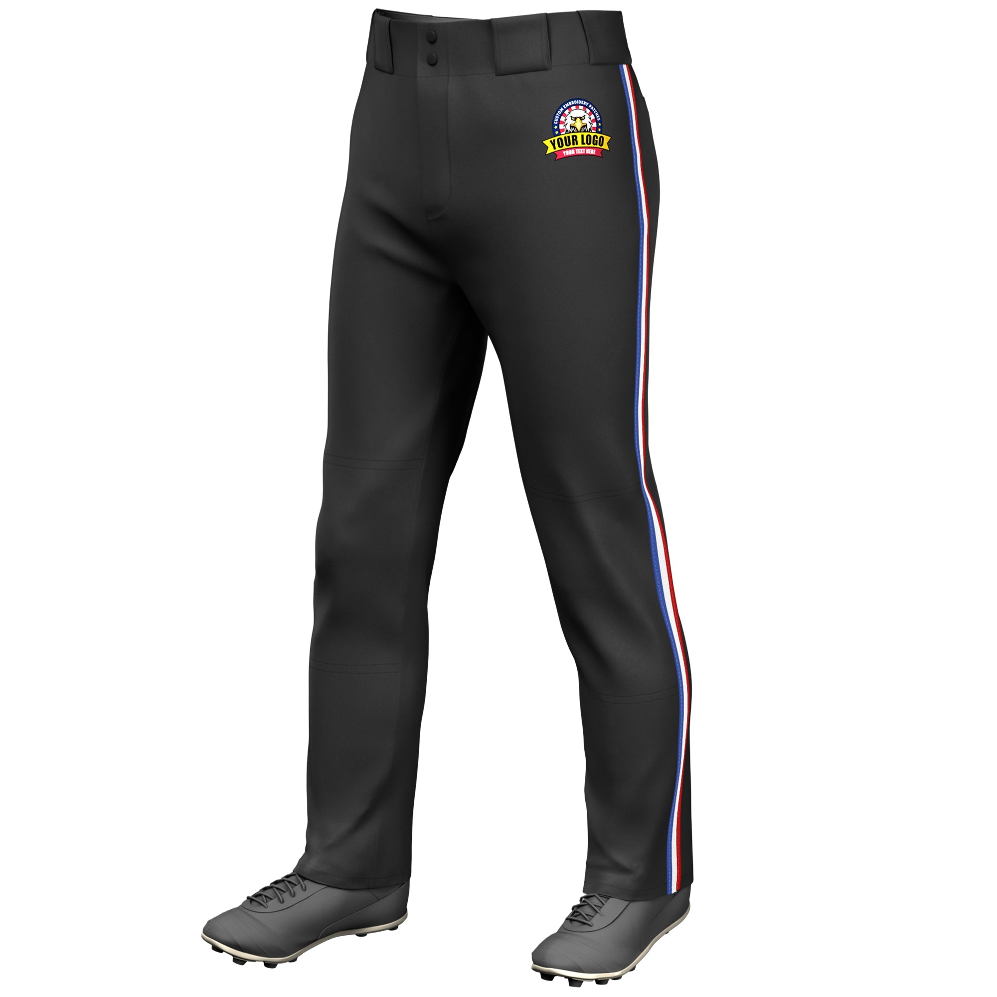 Custom Black Royal White-Red Classic Fit Stretch Practice Loose-fit Baseball Pants