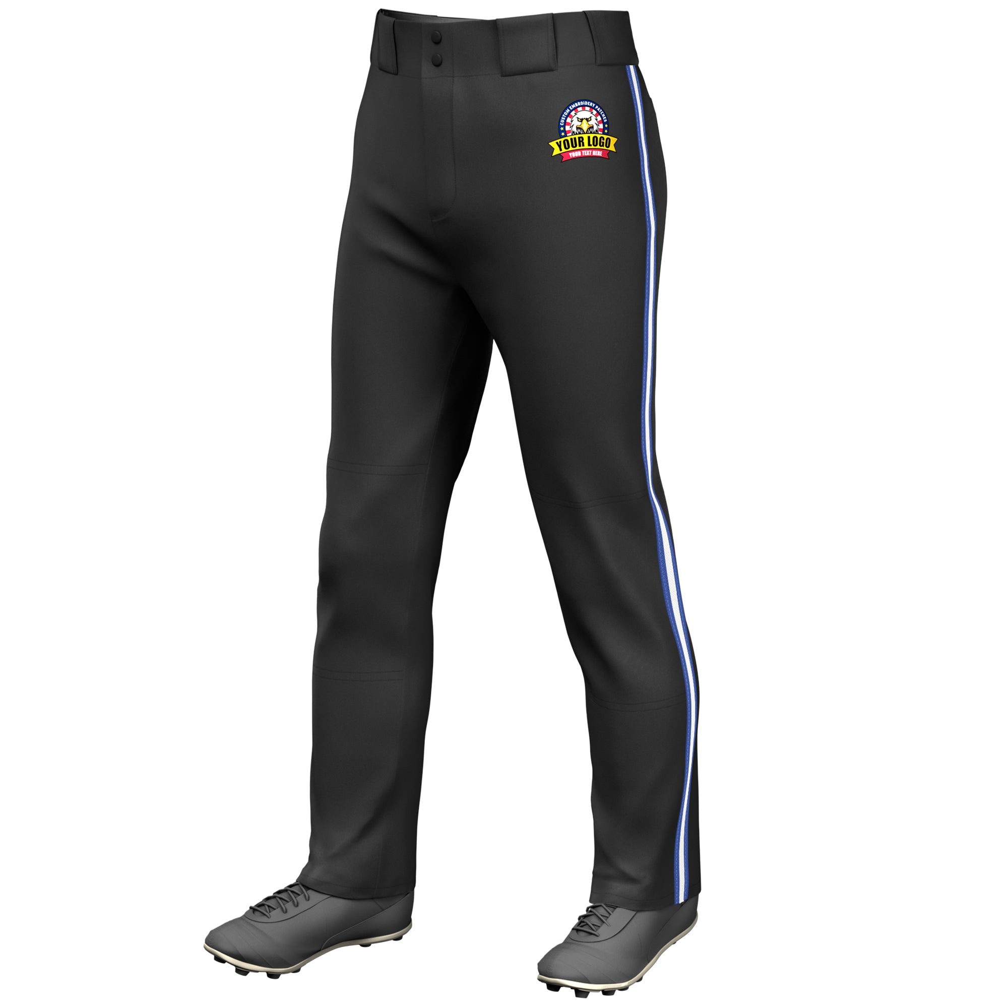 Custom Black Royal White-Royal Classic Fit Stretch Practice Loose-fit Baseball Pants