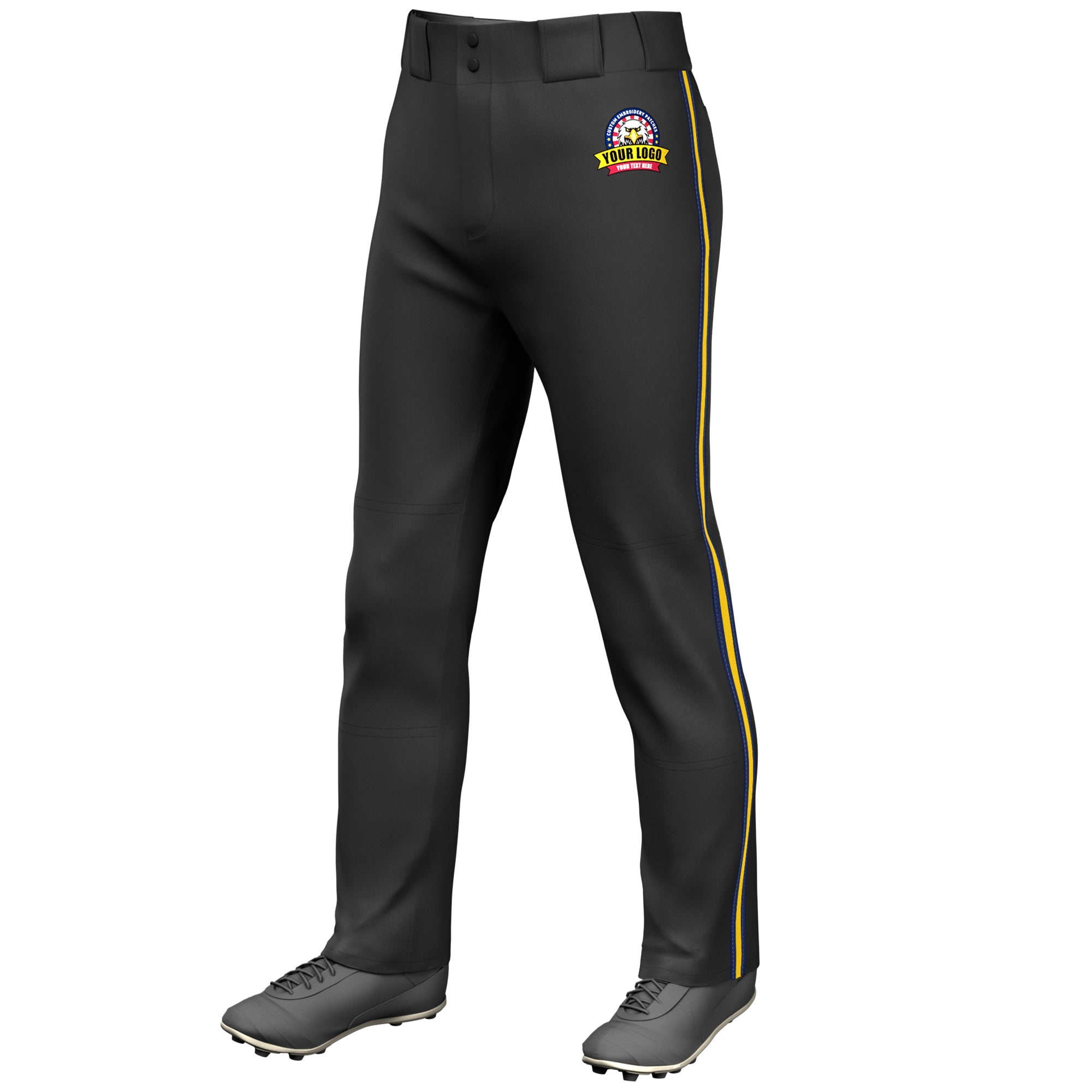 Custom Black Navy Gold-Navy Classic Fit Stretch Practice Loose-fit Baseball Pants