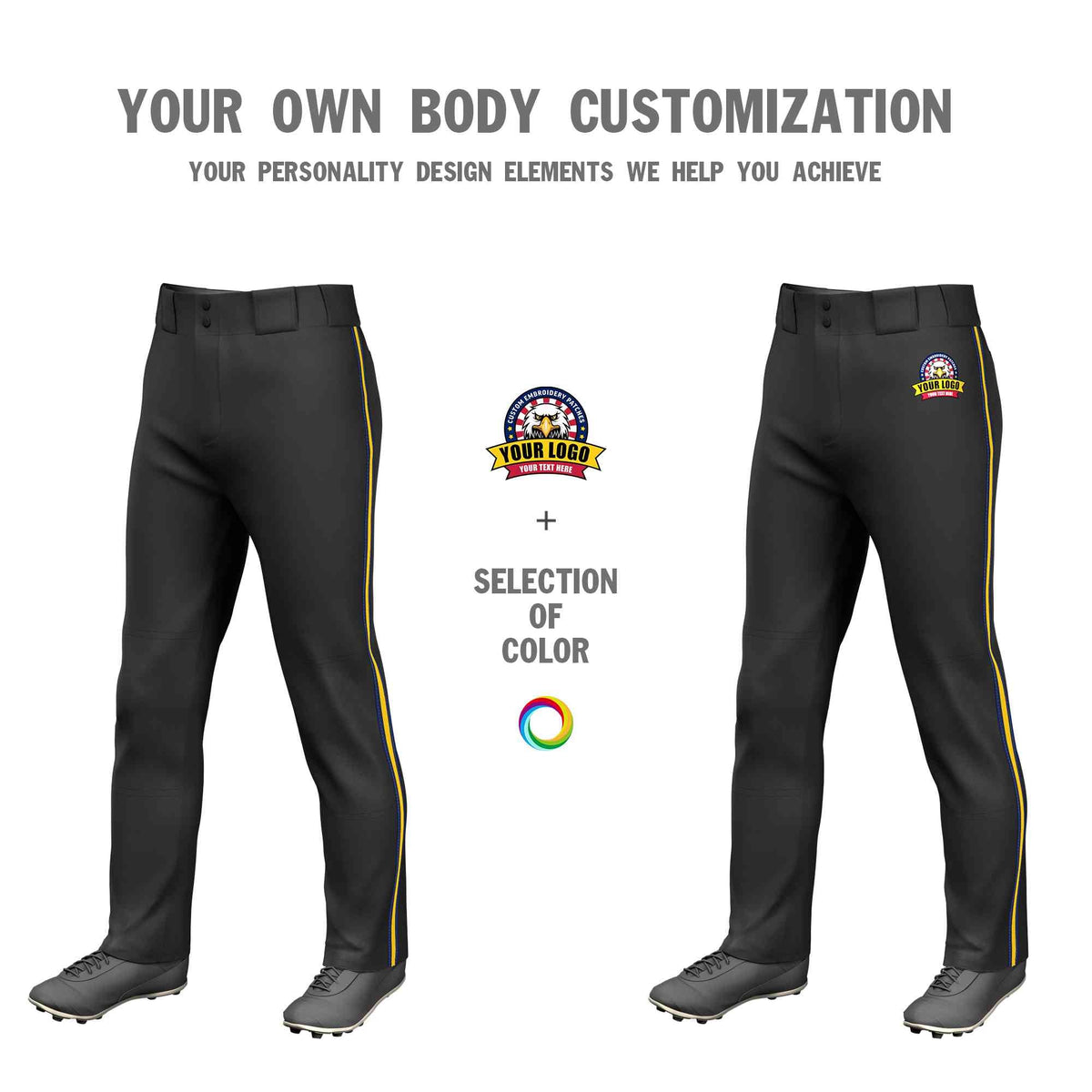Custom Black Navy Gold-Navy Classic Fit Stretch Practice Loose-fit Baseball Pants