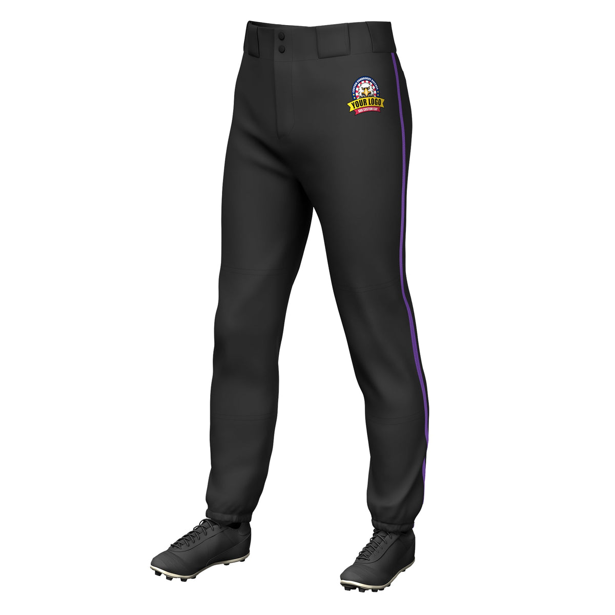 Custom Black Purple Classic Fit Stretch Practice Pull-up Baseball Pants