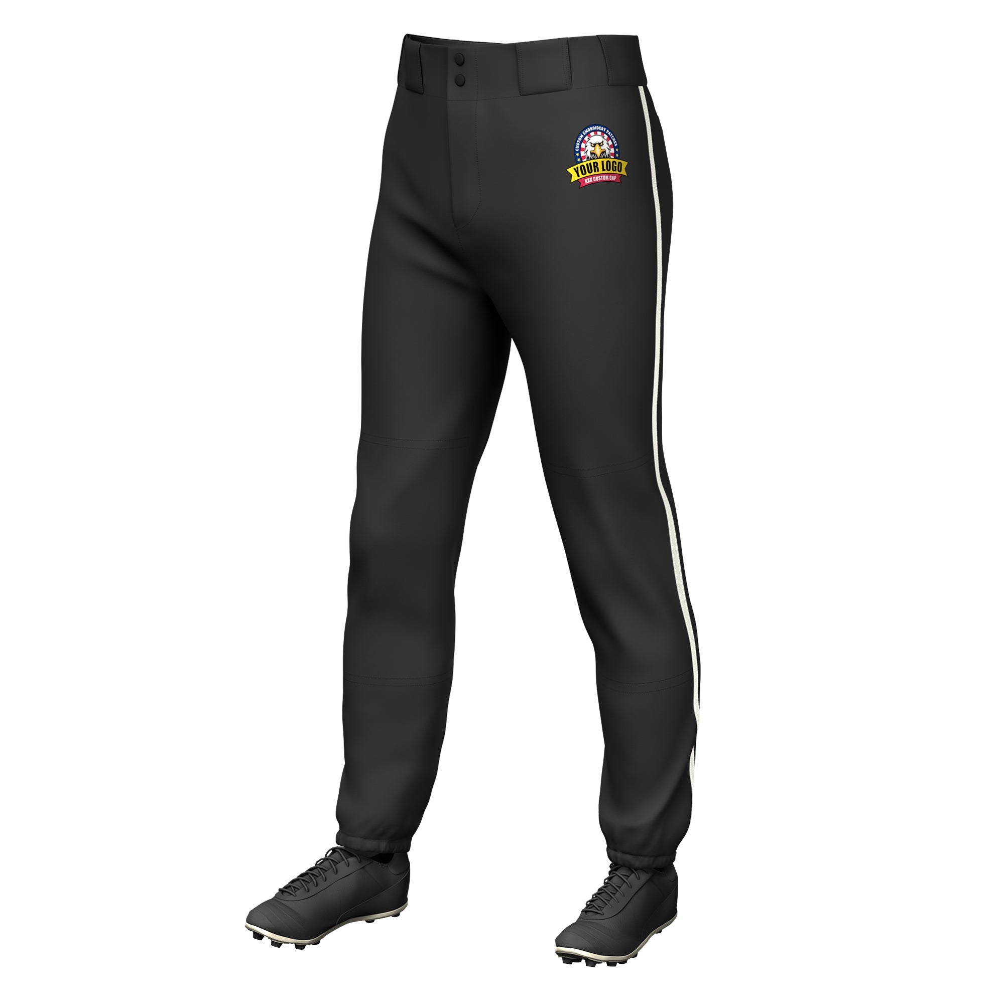 Custom Black Cream Classic Fit Stretch Practice Pull-up Baseball Pants