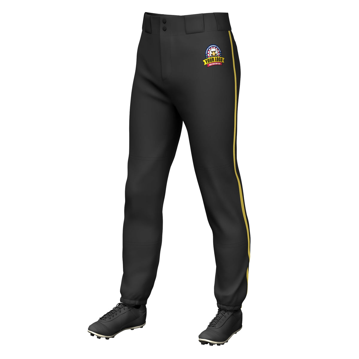 Custom Black Old Gold Classic Fit Stretch Practice Pull-up Baseball Pants