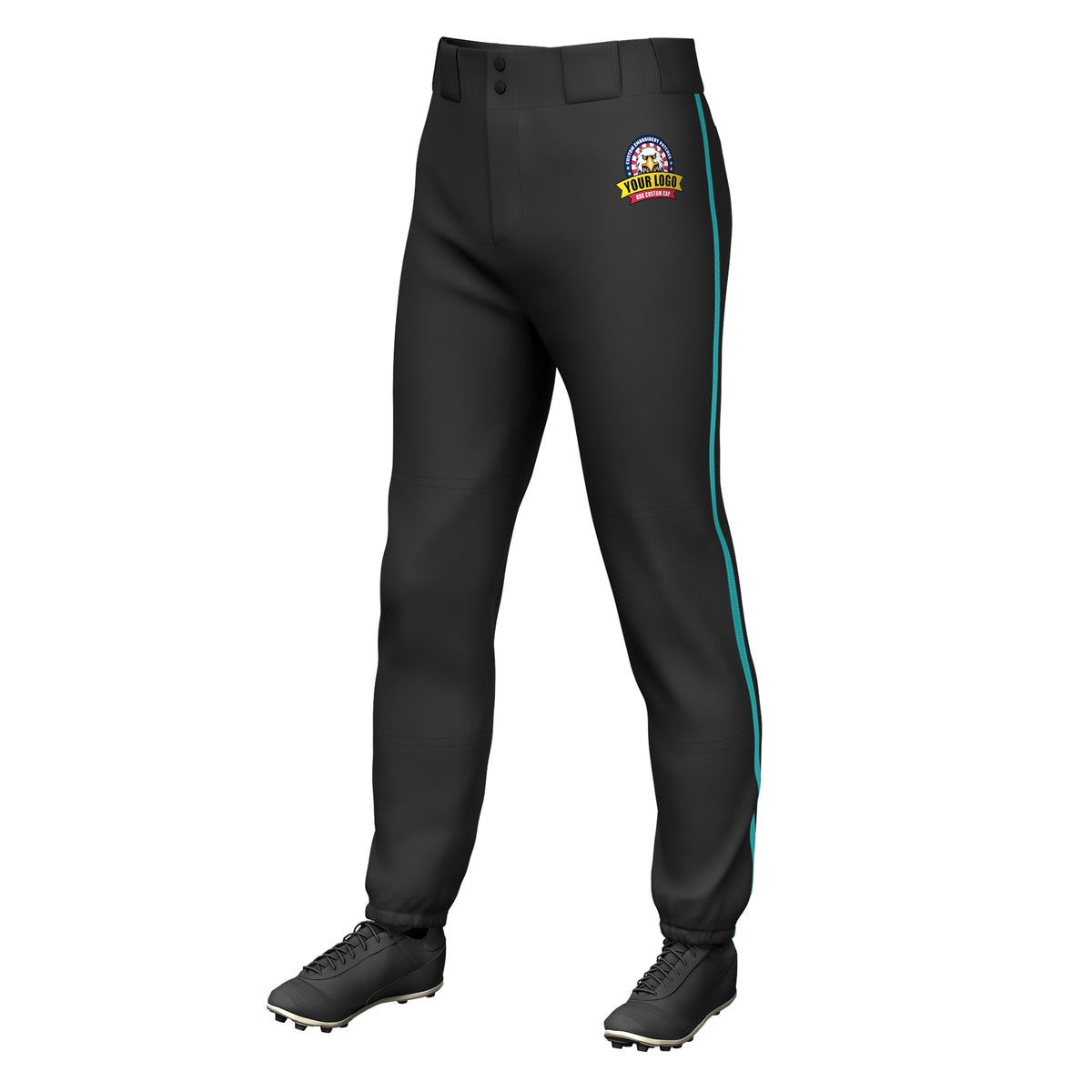 Custom Black Aqua Classic Fit Stretch Practice Pull-up Baseball Pants