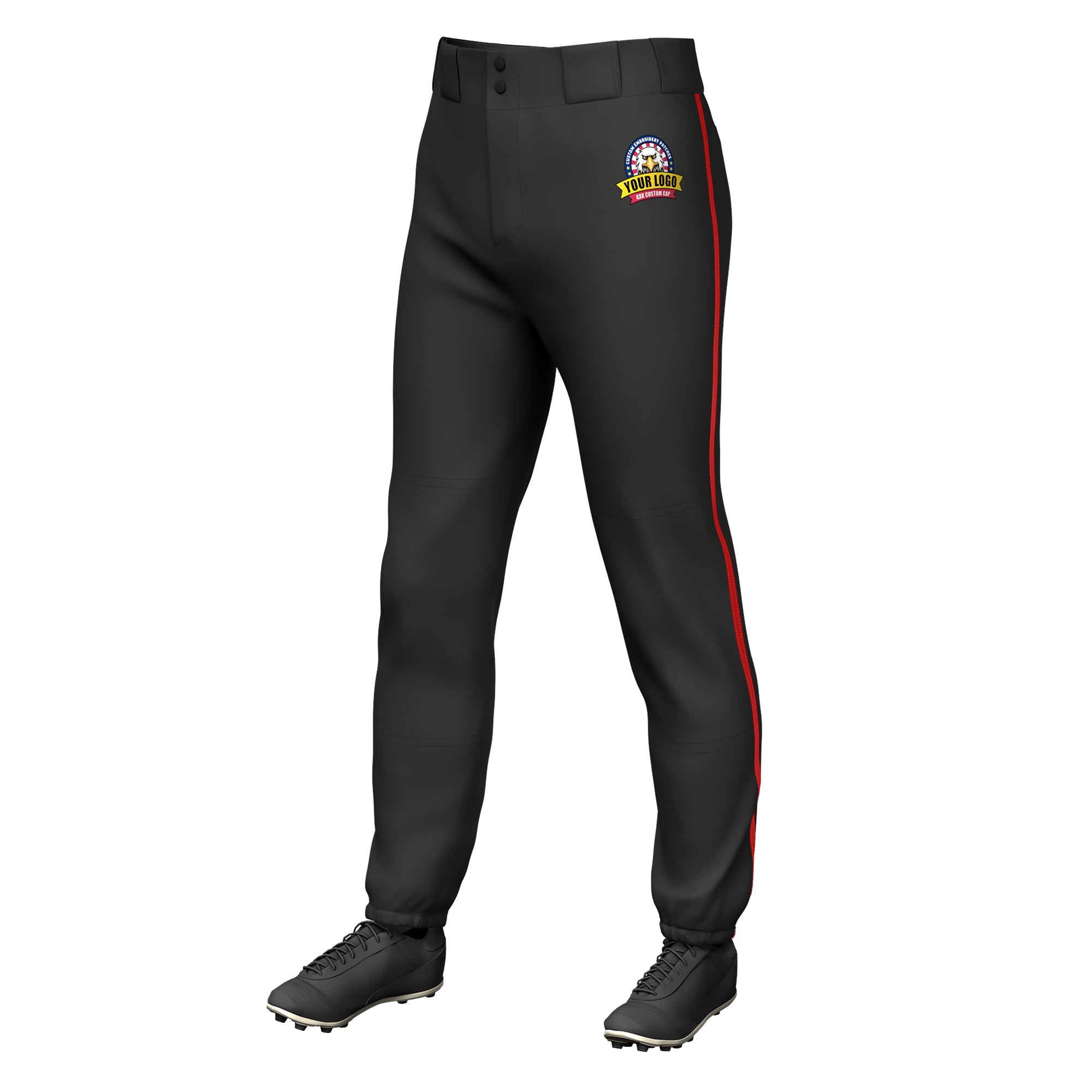 Custom Black Red Classic Fit Stretch Practice Pull-up Baseball Pants