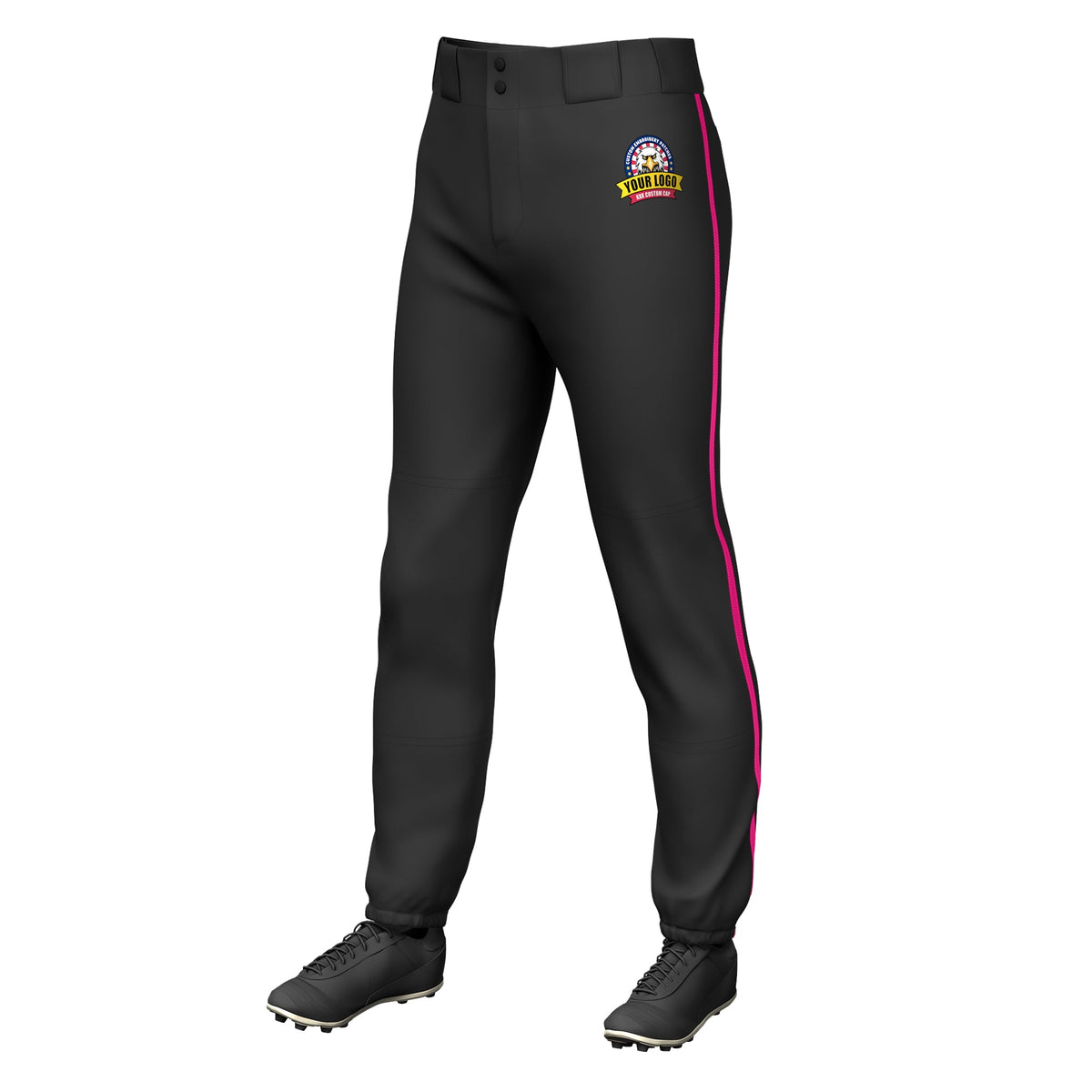 Custom Black Pink Classic Fit Stretch Practice Pull-up Baseball Pants