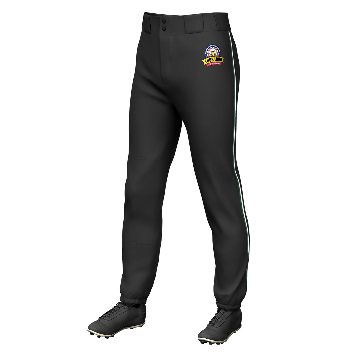 Custom Black Green-White Classic Fit Stretch Practice Pull-up Baseball Pants