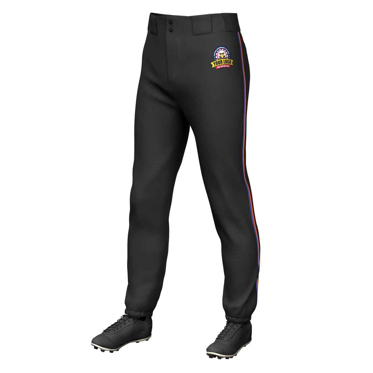 Custom Black Royal-Orange Classic Fit Stretch Practice Pull-up Baseball Pants