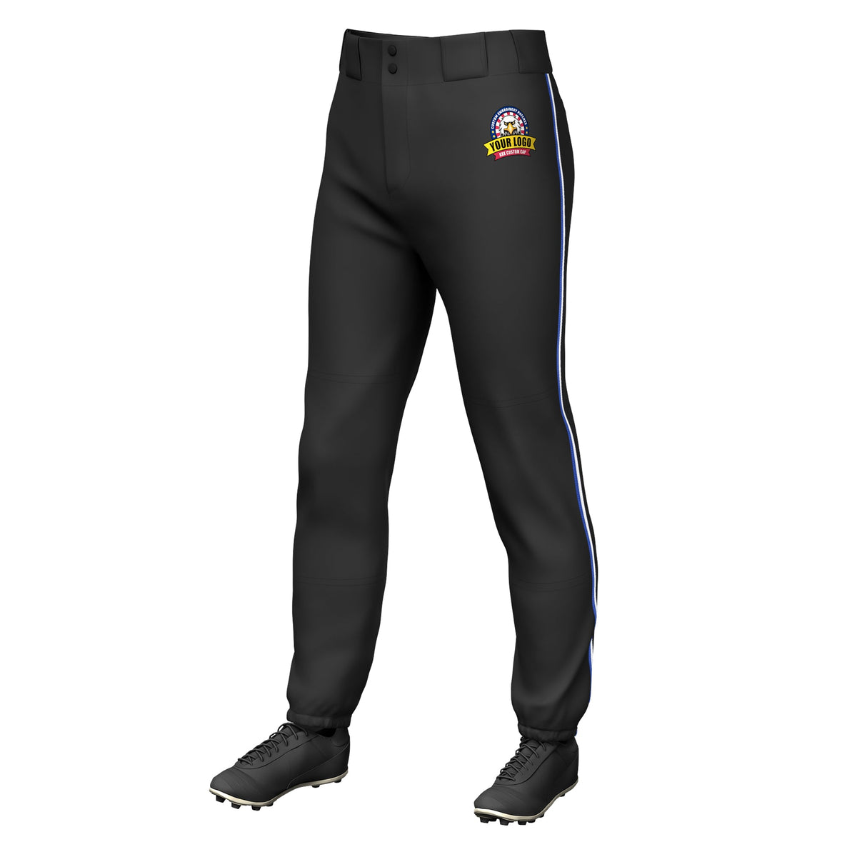 Custom Black Royal-White Classic Fit Stretch Practice Pull-up Baseball Pants