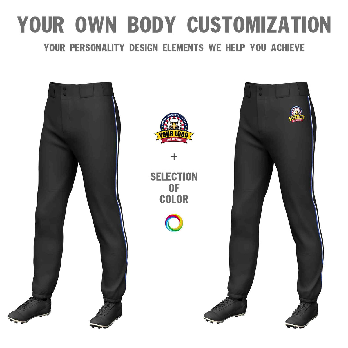 Custom Black Royal-White Classic Fit Stretch Practice Pull-up Baseball Pants