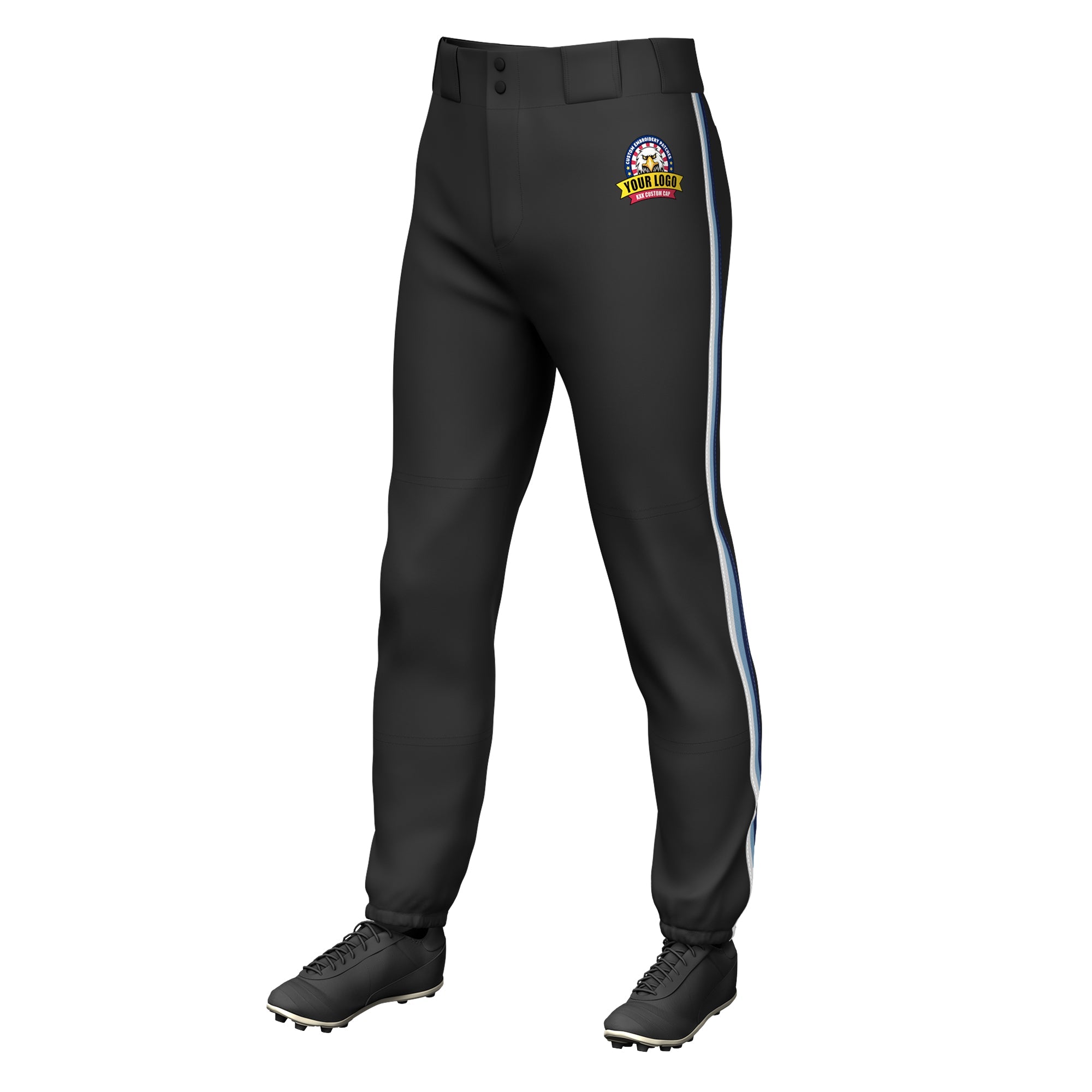 Custom Black White Light Blue-Navy Classic Fit Stretch Practice Pull-up Baseball Pants
