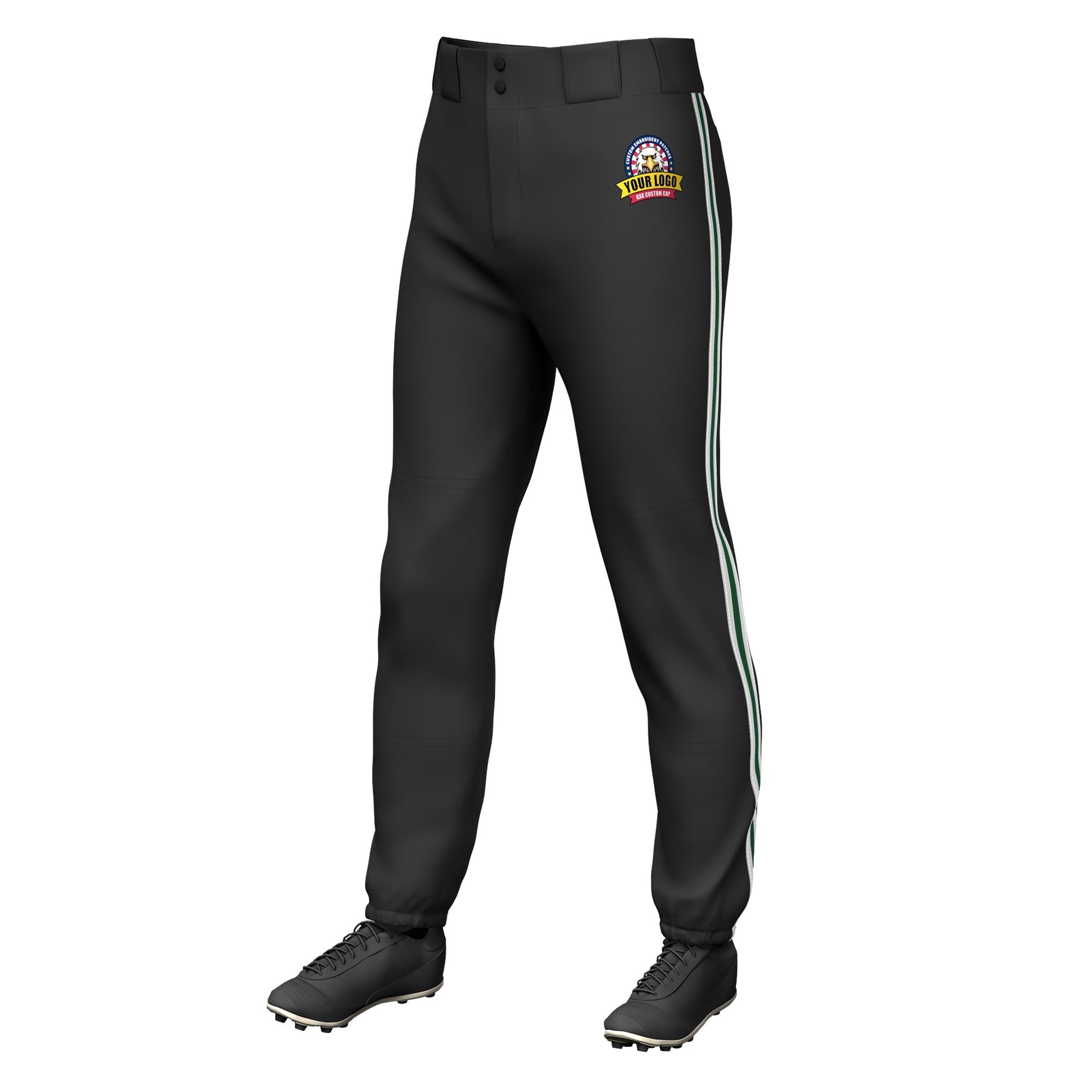 Custom Black White Green-White Classic Fit Stretch Practice Pull-up Baseball Pants