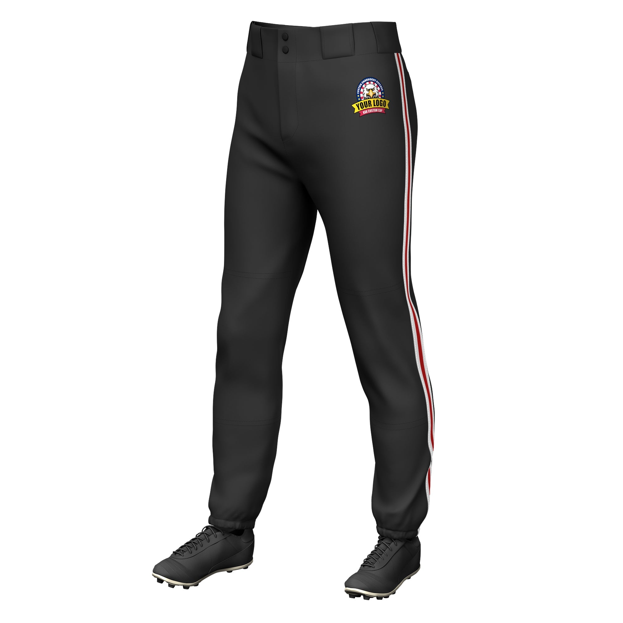 Custom Black White Red-White Classic Fit Stretch Practice Pull-up Baseball Pants