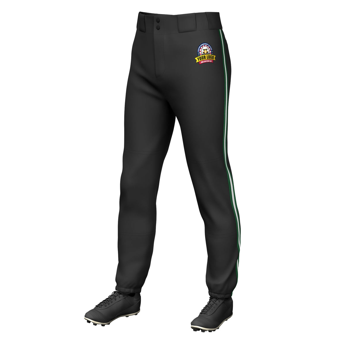 Custom Black Green White-Green Classic Fit Stretch Practice Pull-up Baseball Pants