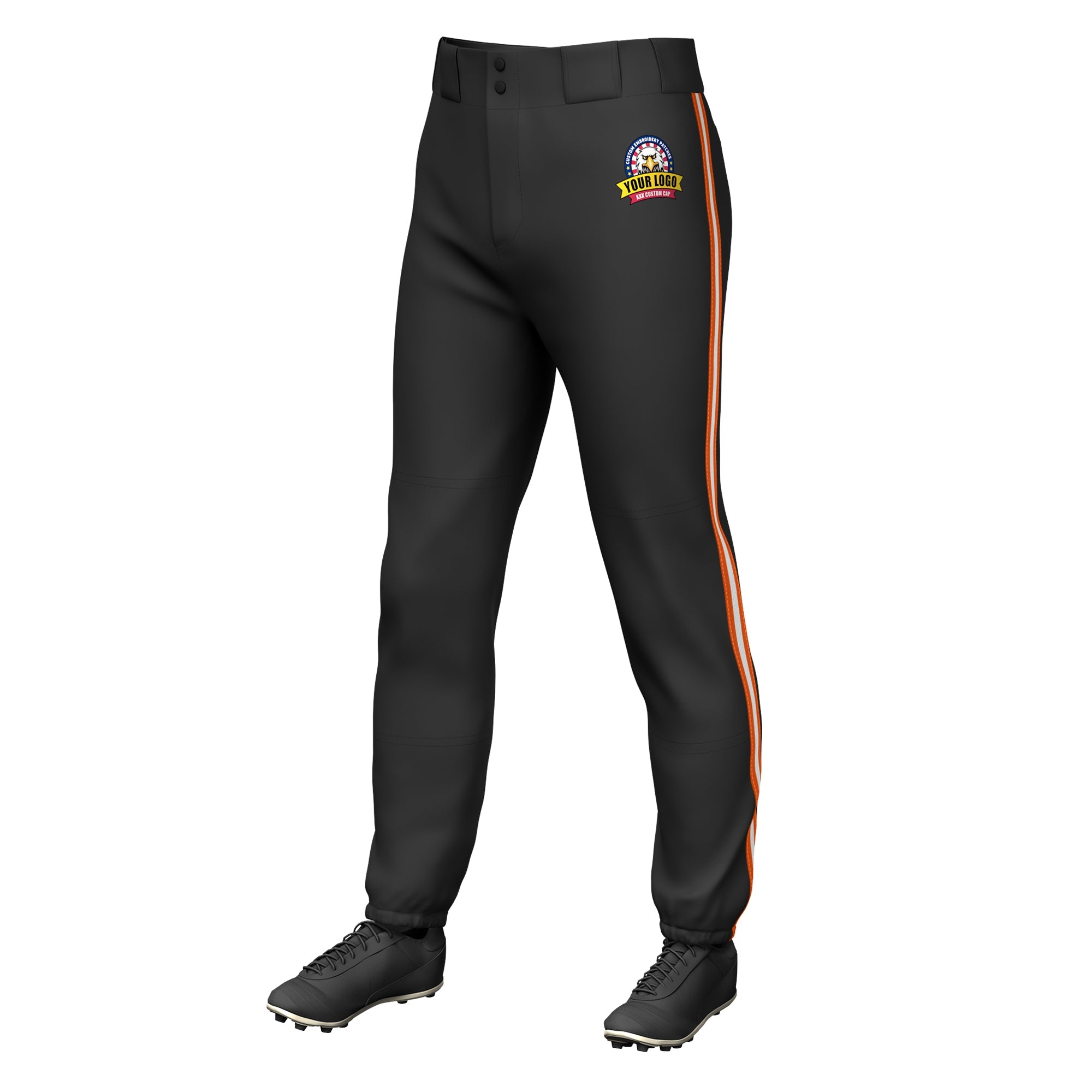 Custom Black Orange White-Orange Classic Fit Stretch Practice Pull-up Baseball Pants