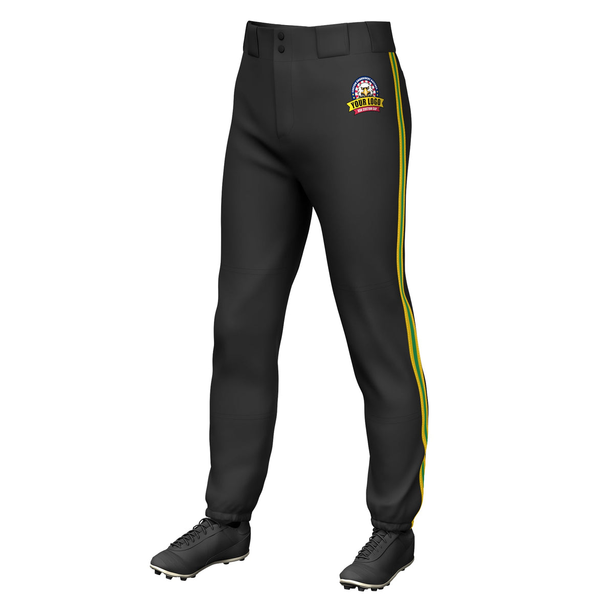 Custom Black Gold Kelly Green-Gold Classic Fit Stretch Practice Pull-up Baseball Pants