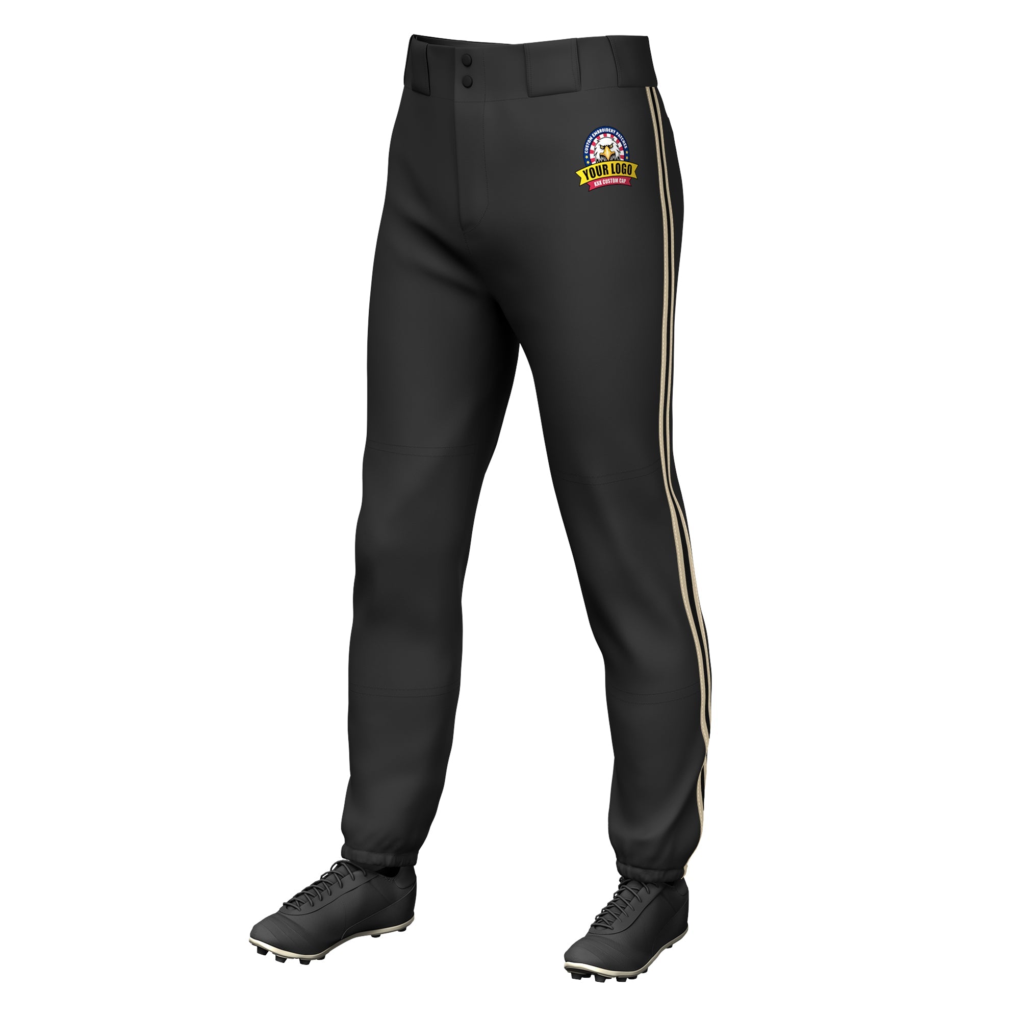 Custom Black Khaki Black-Khaki Classic Fit Stretch Practice Pull-up Baseball Pants